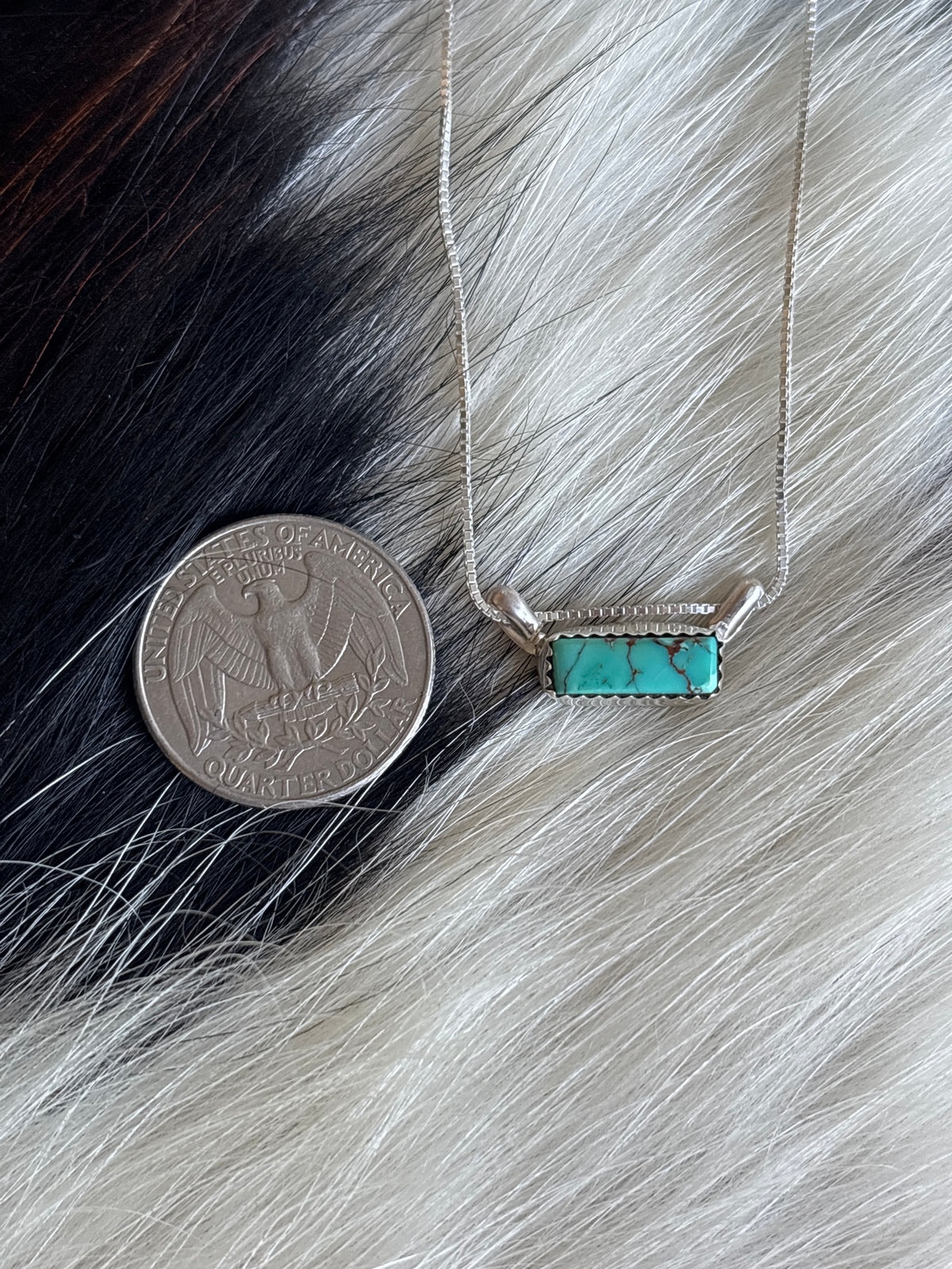Native American, Hand-Made, Turquoise & Sterling Silver Bar Necklace