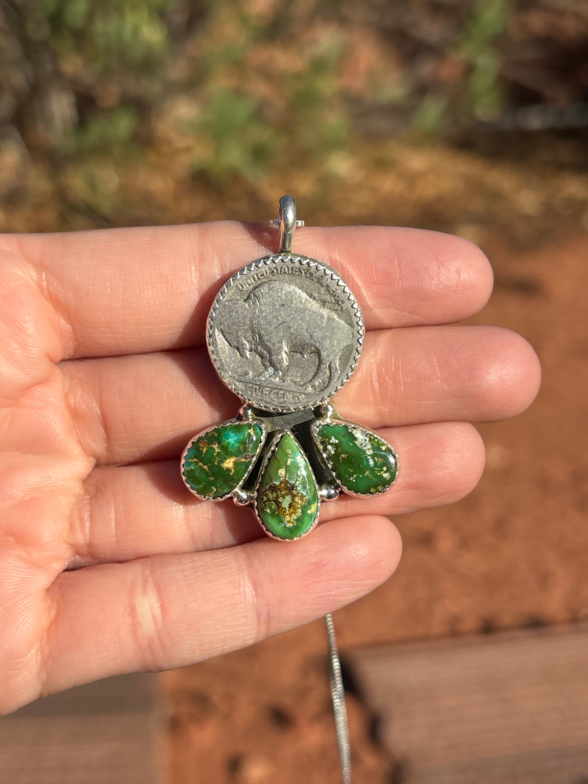 Native American, Hand-Made, Sonoran Gold Turquoise & Sterling Silver Necklace