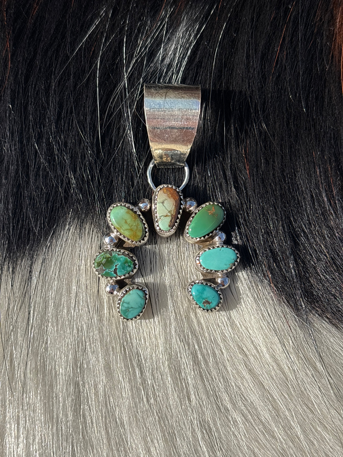 Native American, Hand-Made, Royston Turquoise & Sterling Silver Naja Pendant