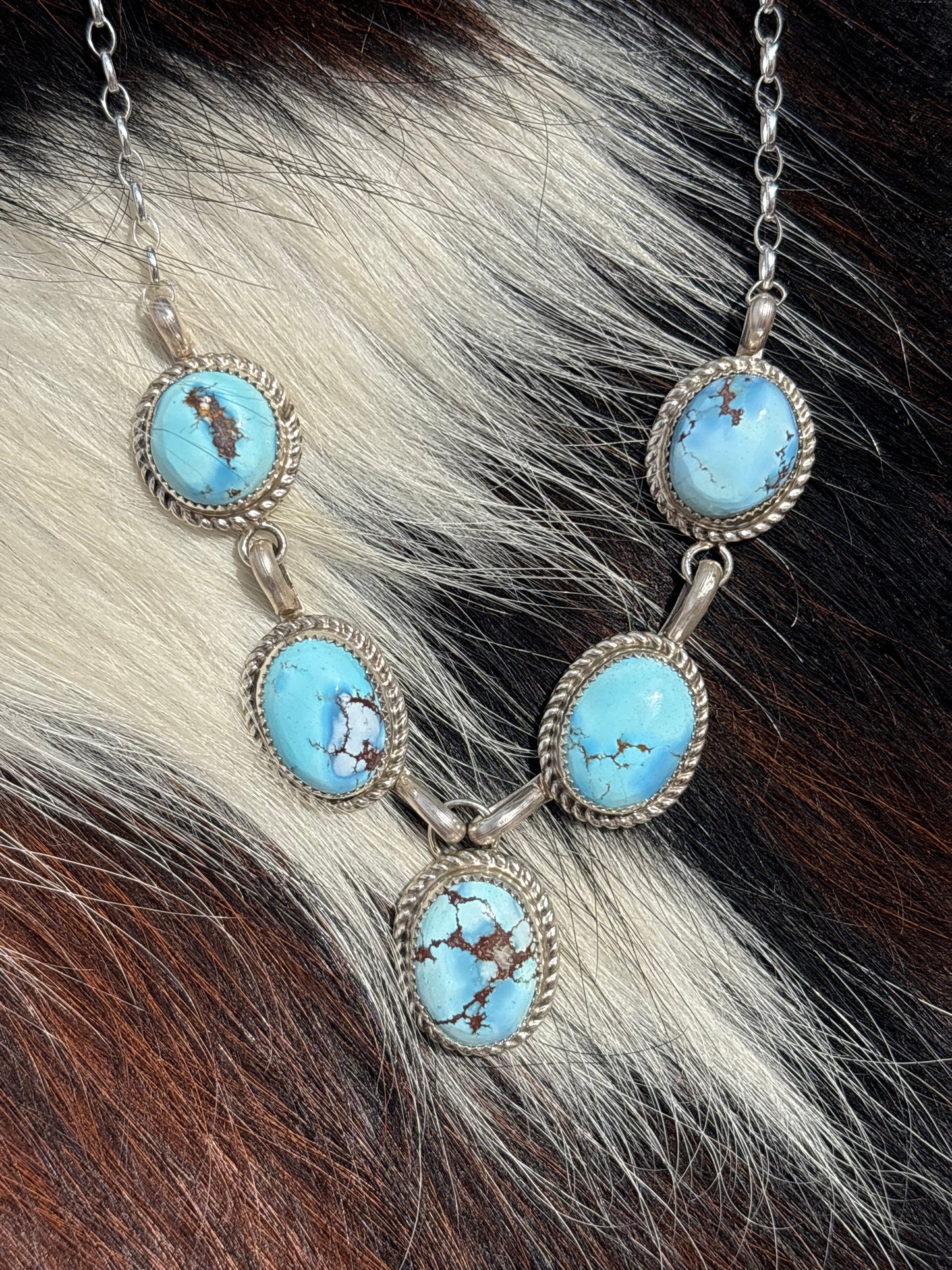 Native American, Hand-Made, Golden Hills Turquoise & Sterling Silver Lariat Necklace
