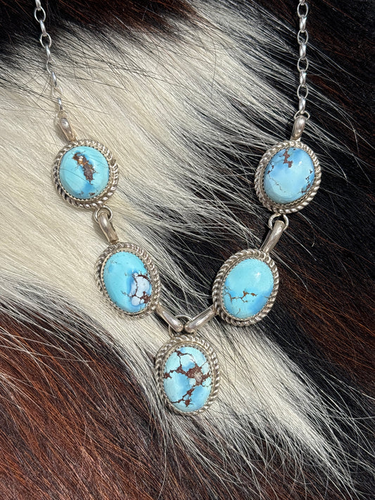 Native American, Hand-Made, Golden Hills Turquoise & Sterling Silver Lariat Necklace