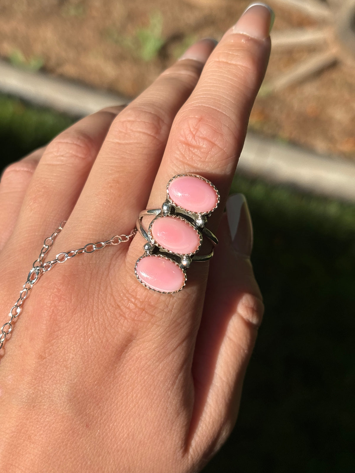 Native American, Hand-Made, Pink Conch & Sterling Silver Ring