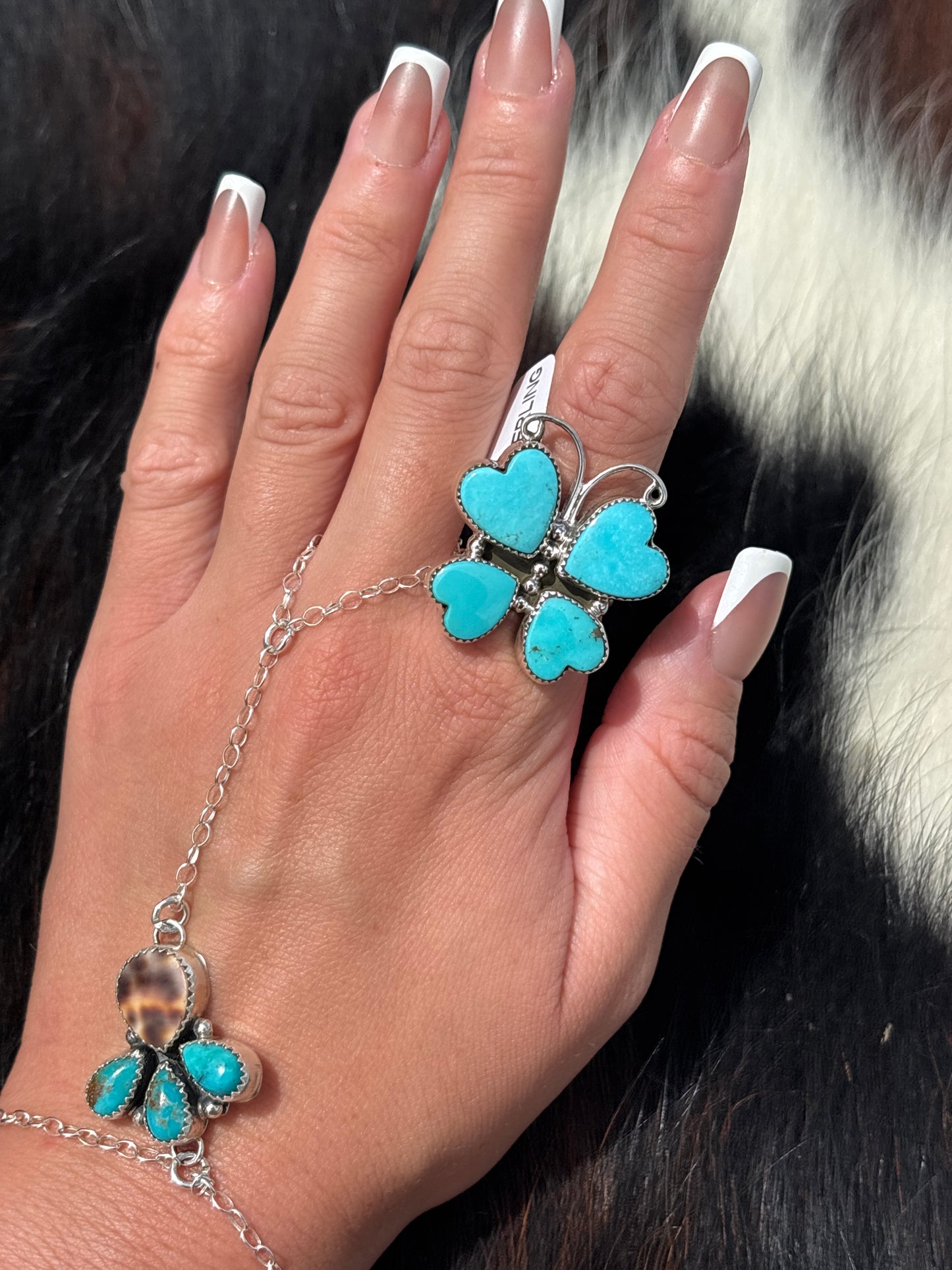 Native American, Hand-Made, Turquoise & Sterling Silver Butterfly Ring