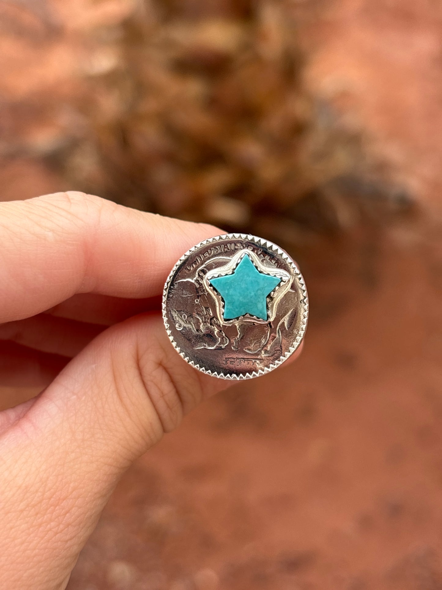 Native American, Hand-Made, Turquoise, Buffalo Nickel & Sterling Silver Ring