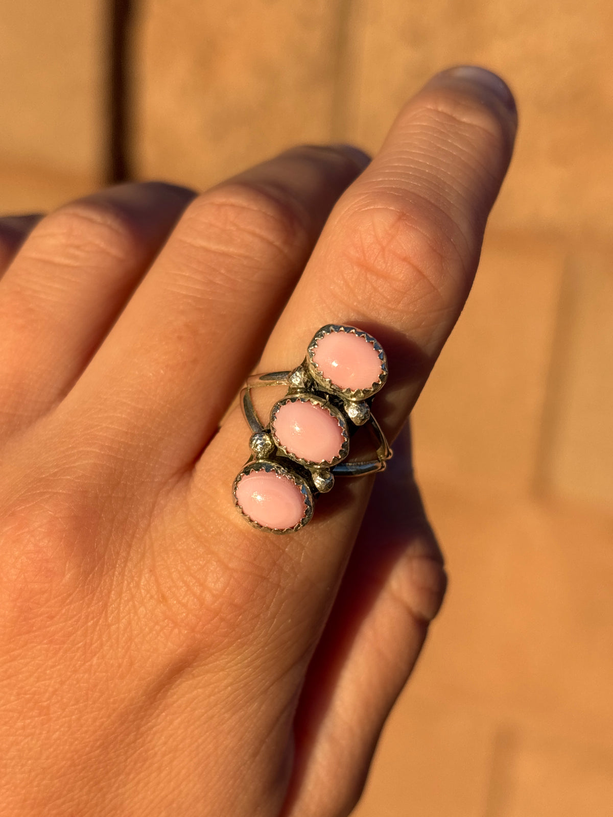 Native American, Hand-Made, Pink Conch & Sterling Silver Ring