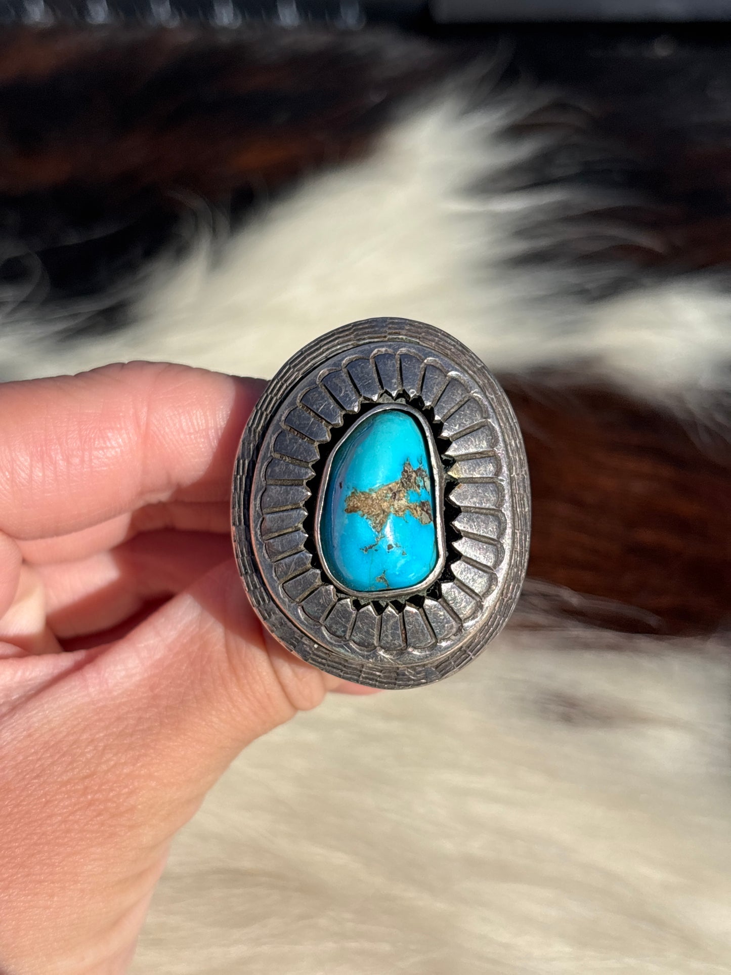 Vintage Native American, Hand-Made, Turquoise & Sterling Silver Ring