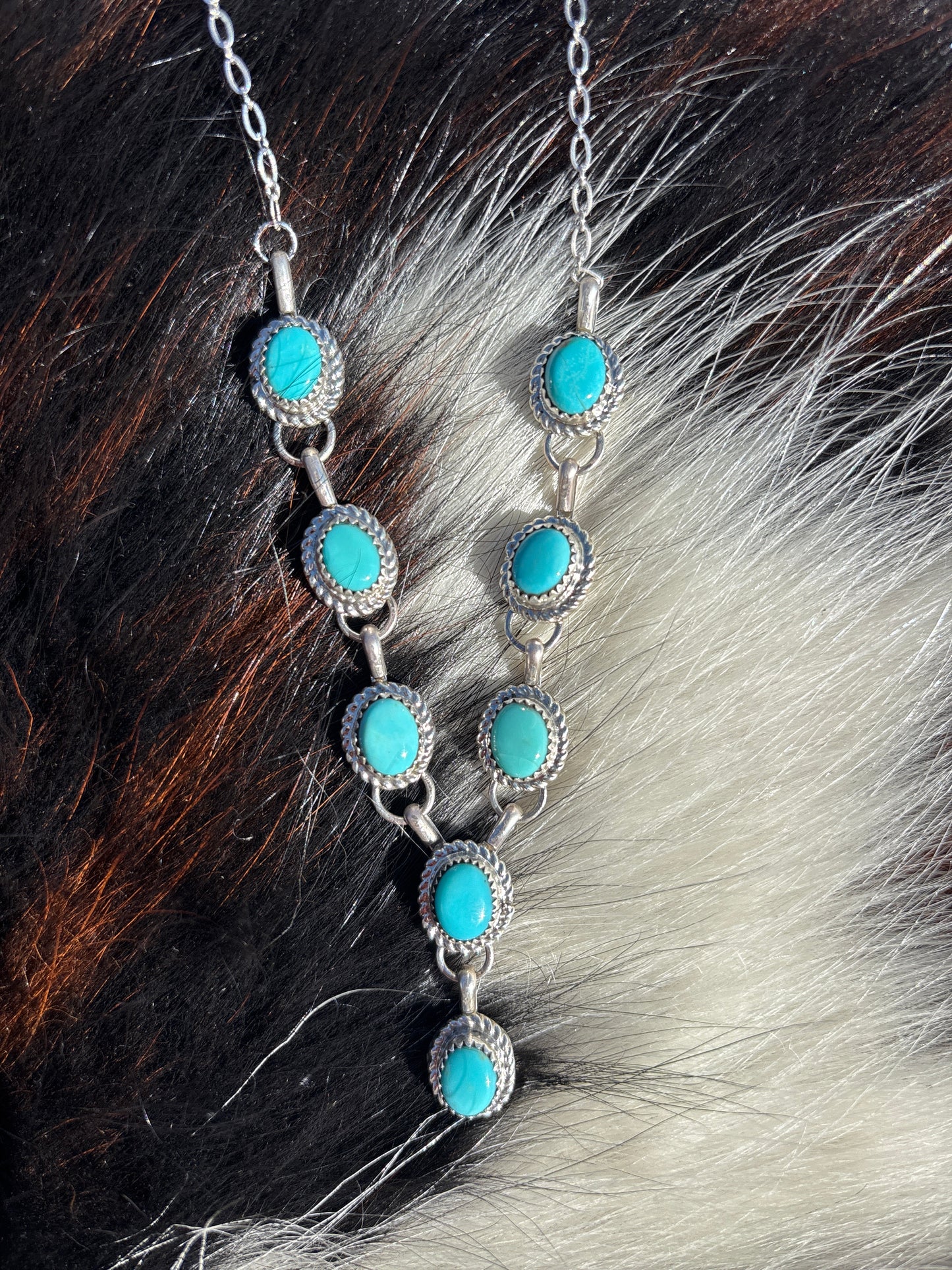 Native American, Hand-Made, Turquoise & Sterling Silver Lariat Necklace