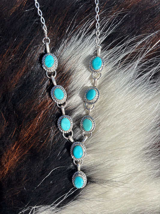 Native American, Hand-Made, Turquoise & Sterling Silver Lariat Necklace