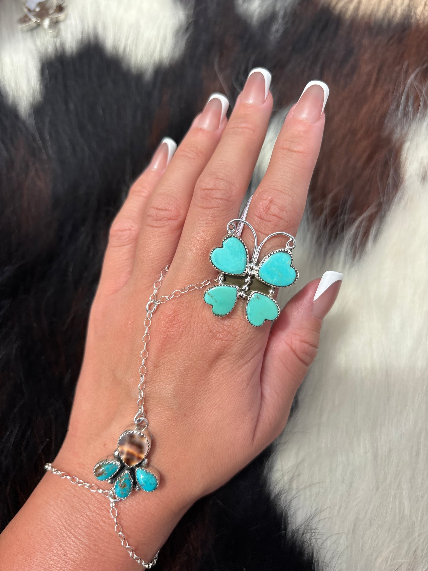 Native American, Hand-Made, Turquoise & Sterling Silver Butterfly Ring