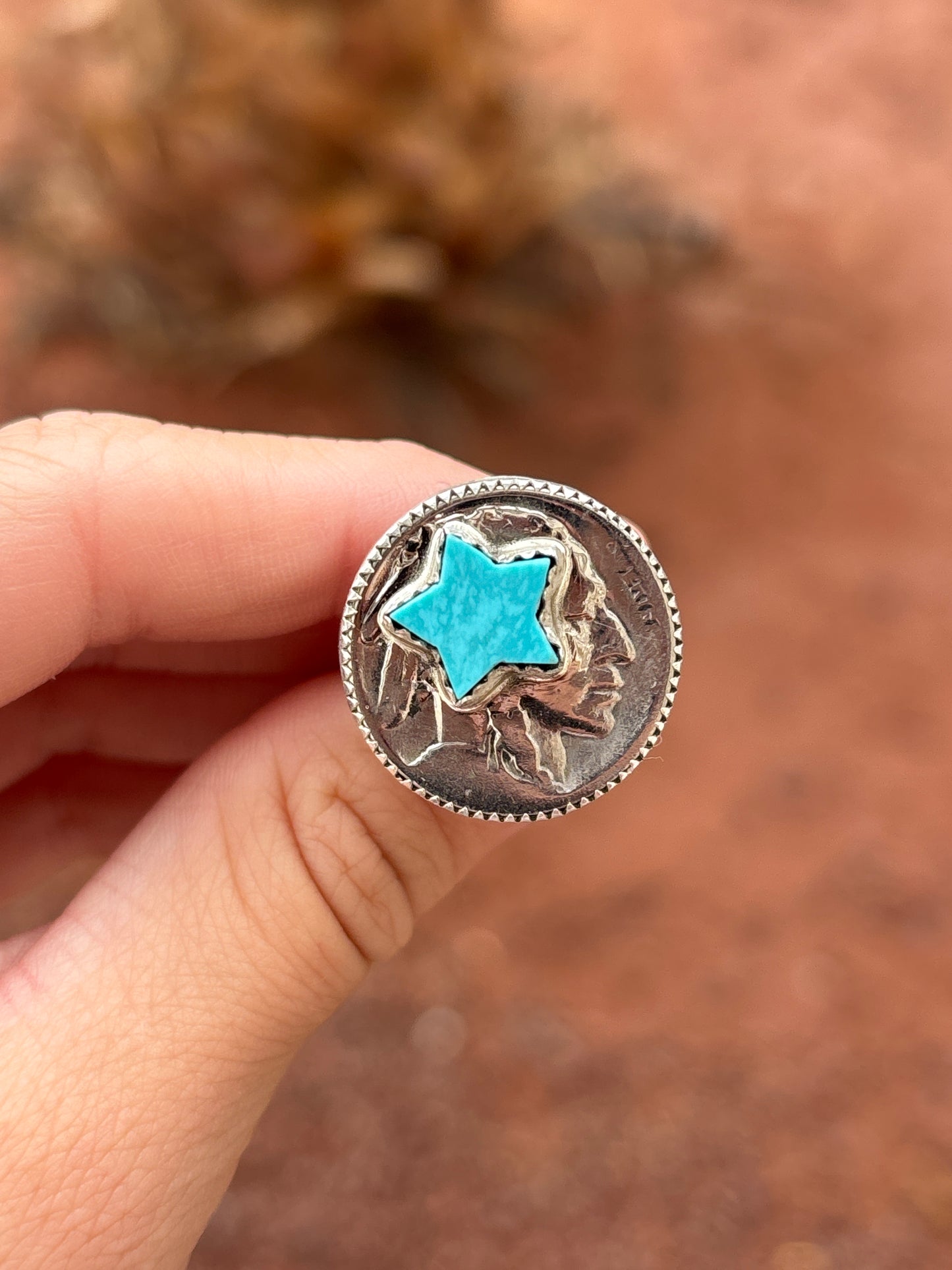 Native American, Hand-Made, Turquoise, Buffalo Nickel & Sterling Silver Ring