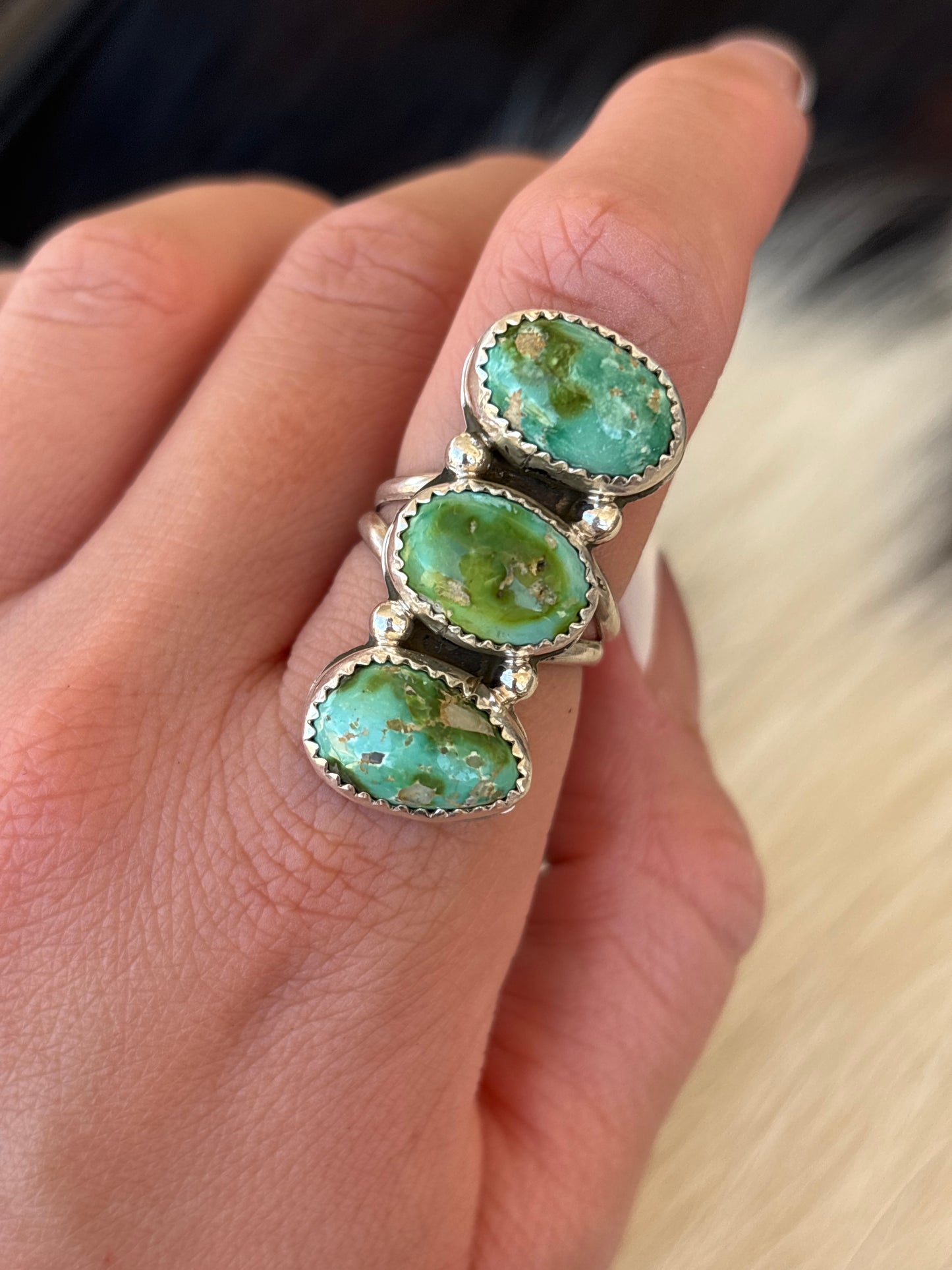 Native American, Hand-Made, Sonoran Gold Turquoise & Sterling Silver Ring
