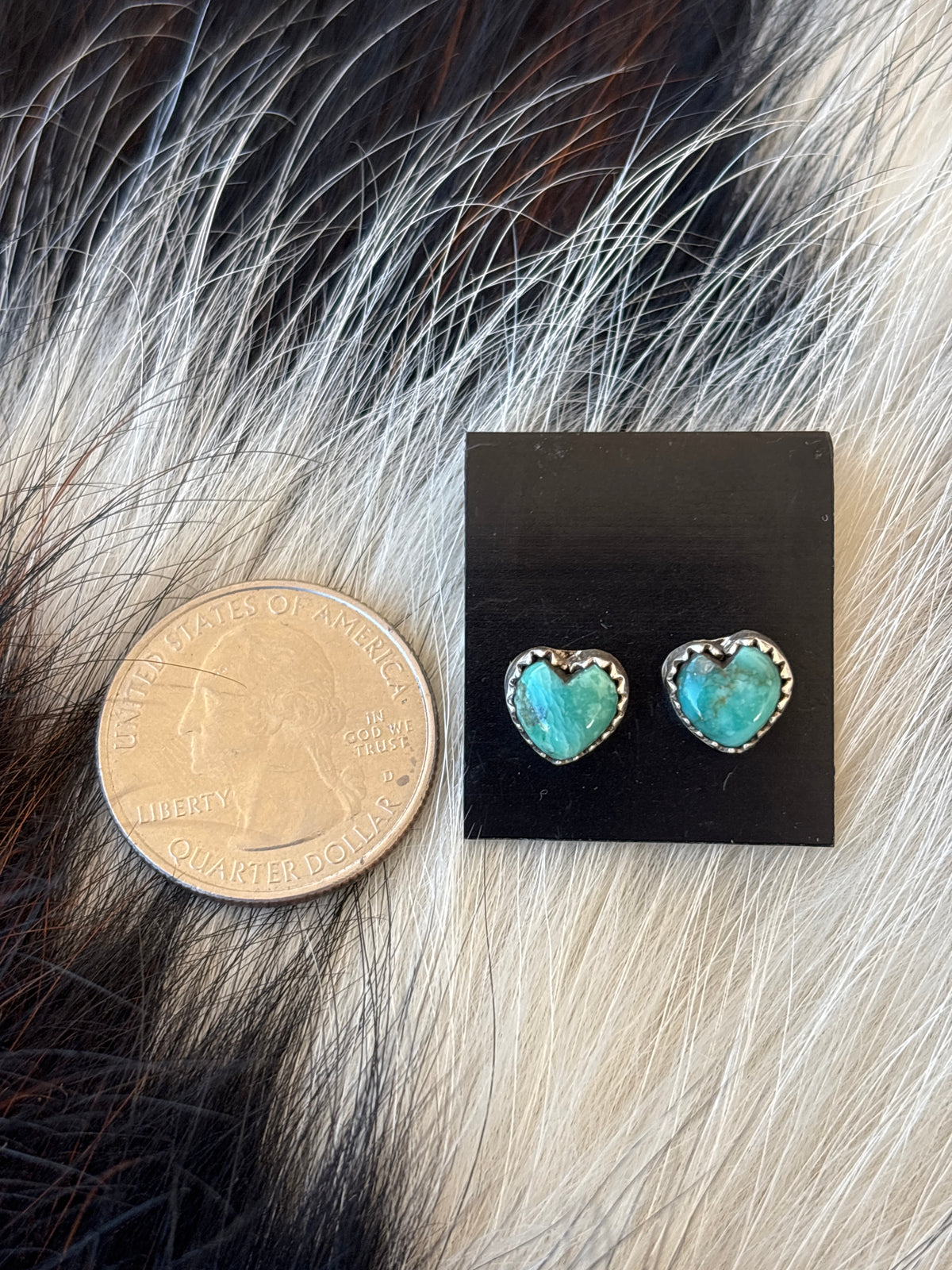Native Made, Turquoise & Sterling Silver Heart Earrings