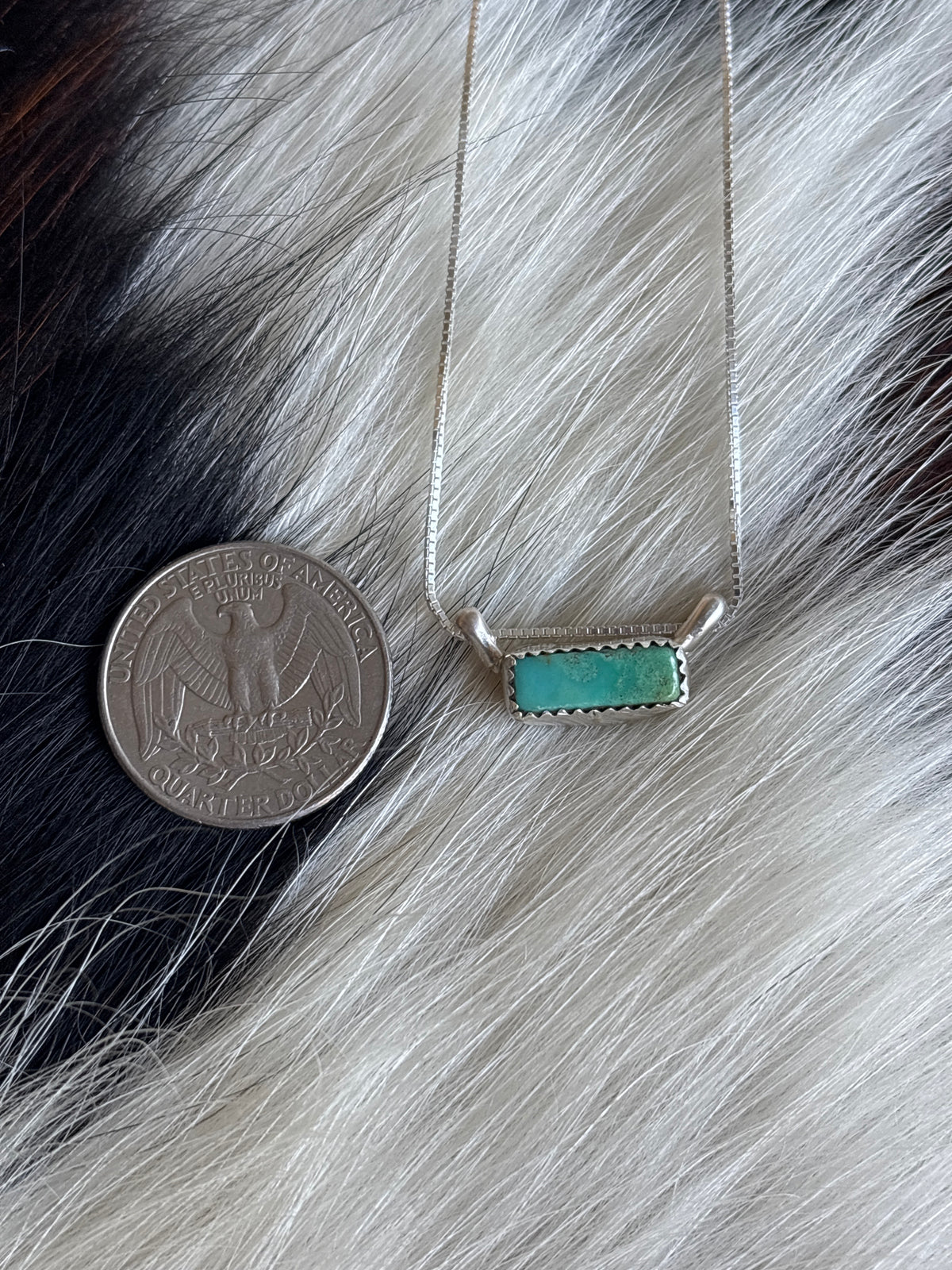 Native American, Hand-Made, Turquoise & Sterling Silver Bar Necklace