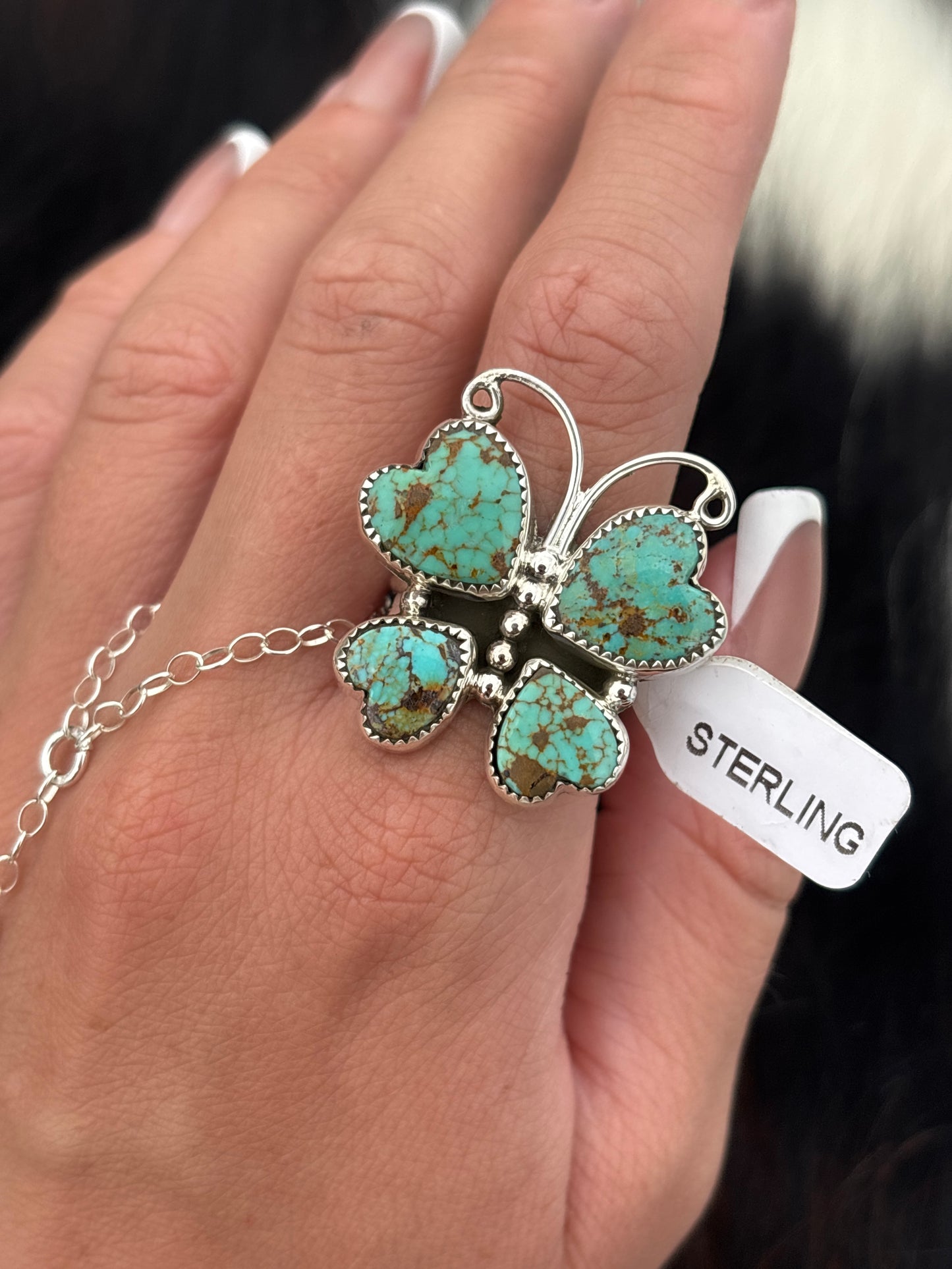 Native American, Hand-Made, Turquoise & Sterling Silver Butterfly Ring