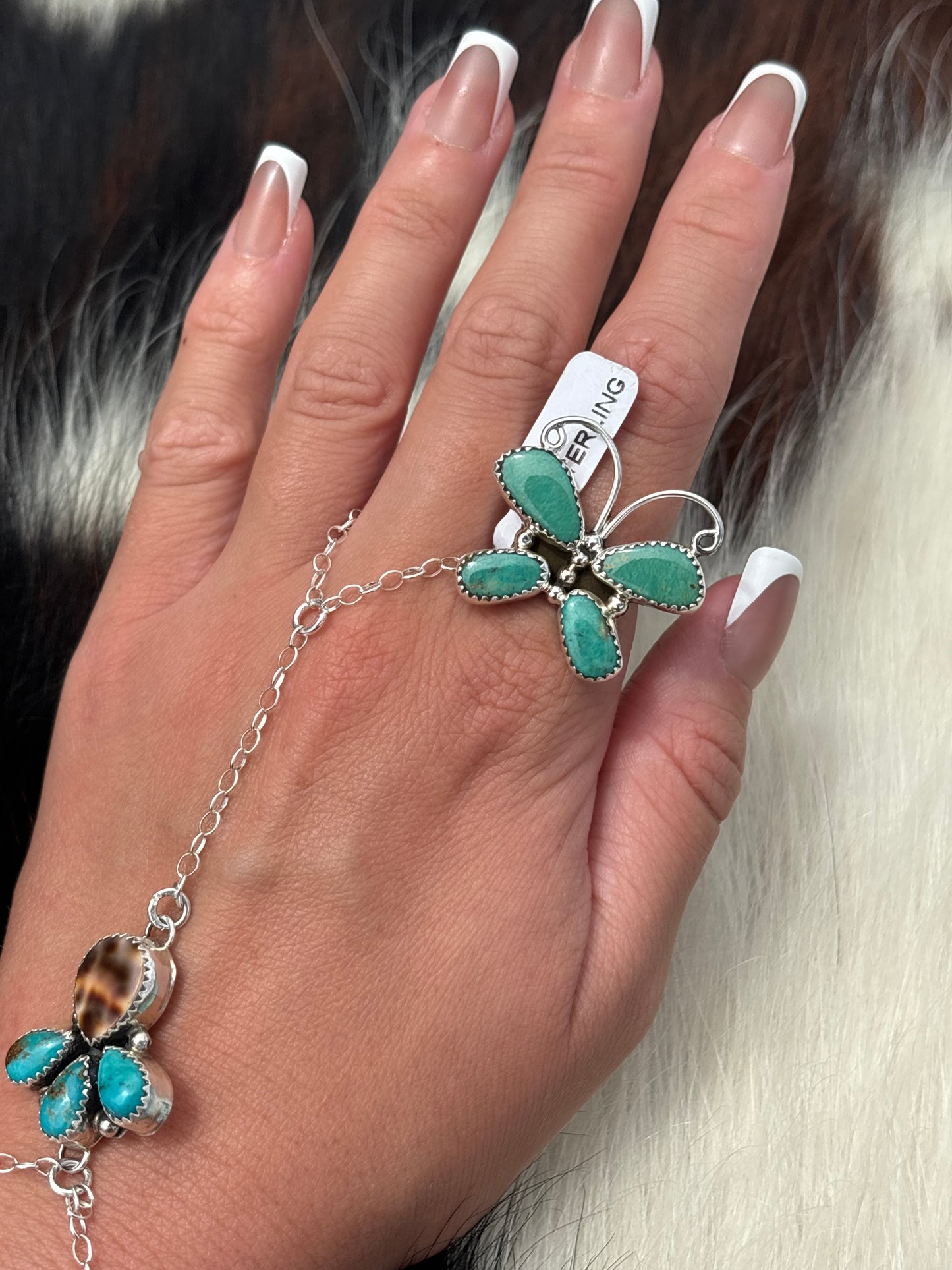 Native American, Hand-Made, Turquoise & Sterling Silver Butterfly Ring