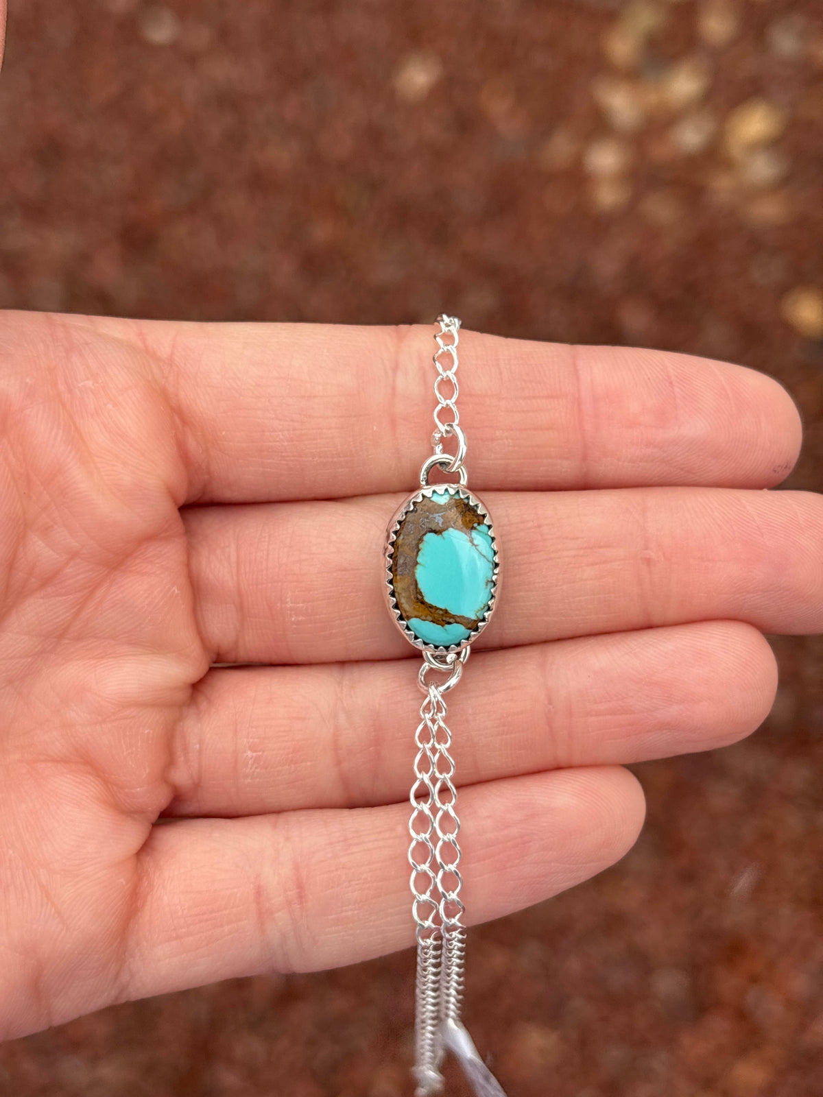 Native American, Handmade, Turquoise & Sterling Silver Hand Chain #3