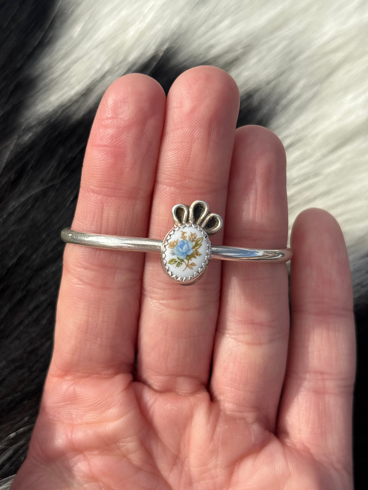 Native American, Handmade, Porcelain & Sterling Silver Baby Cuff