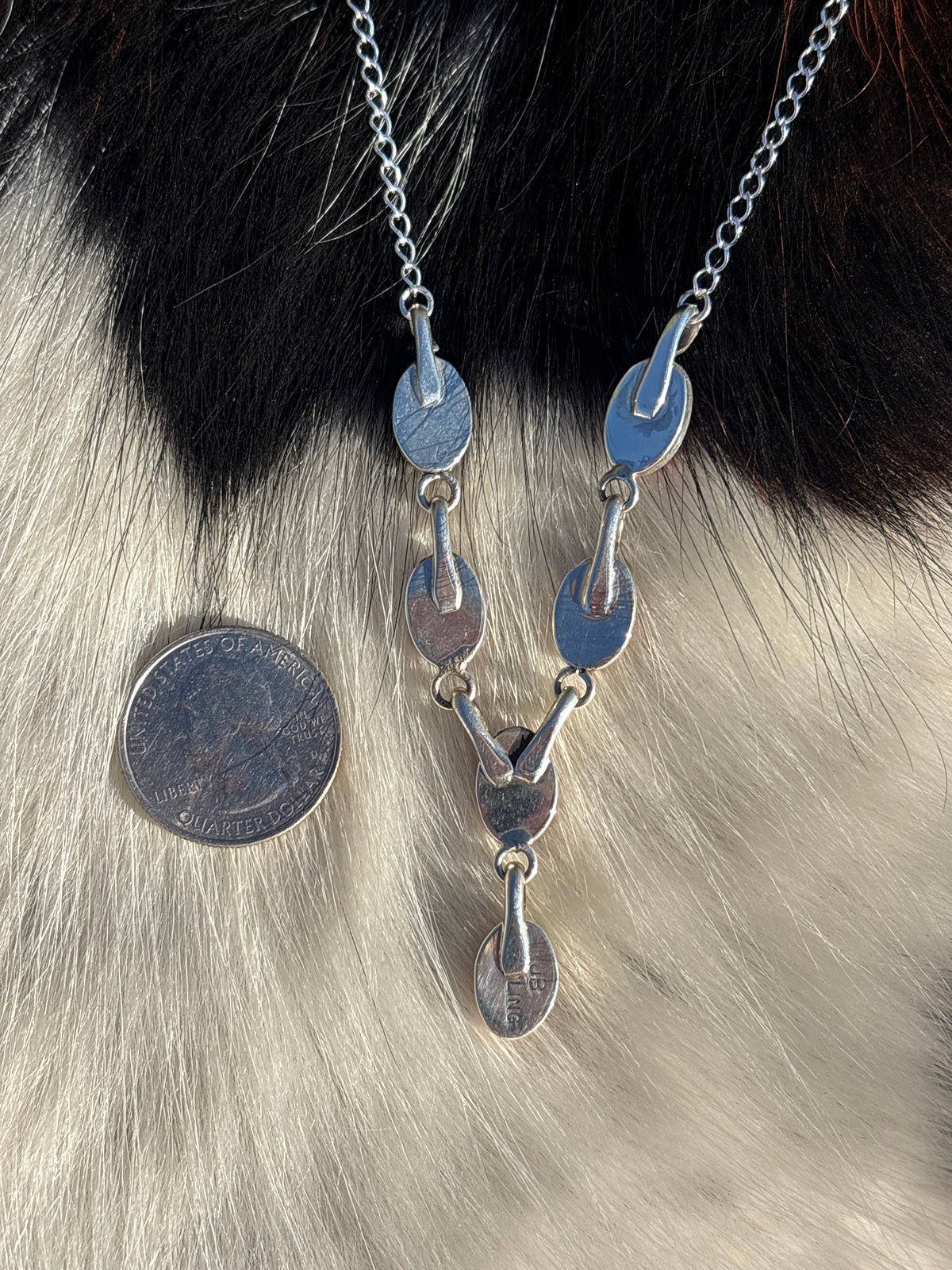 Native American, Hand-Made, Pink Conch, & Sterling Silver Lariat Necklace