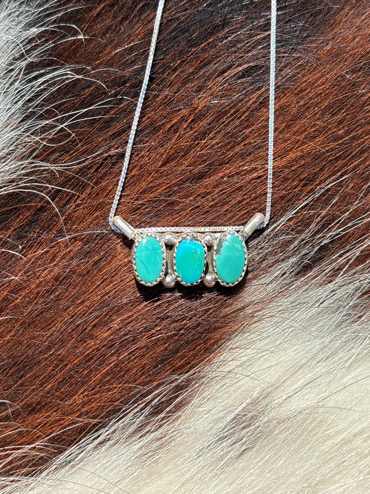 Native American, Hand-Made, Turquoise & Sterling Silver Bar Necklace