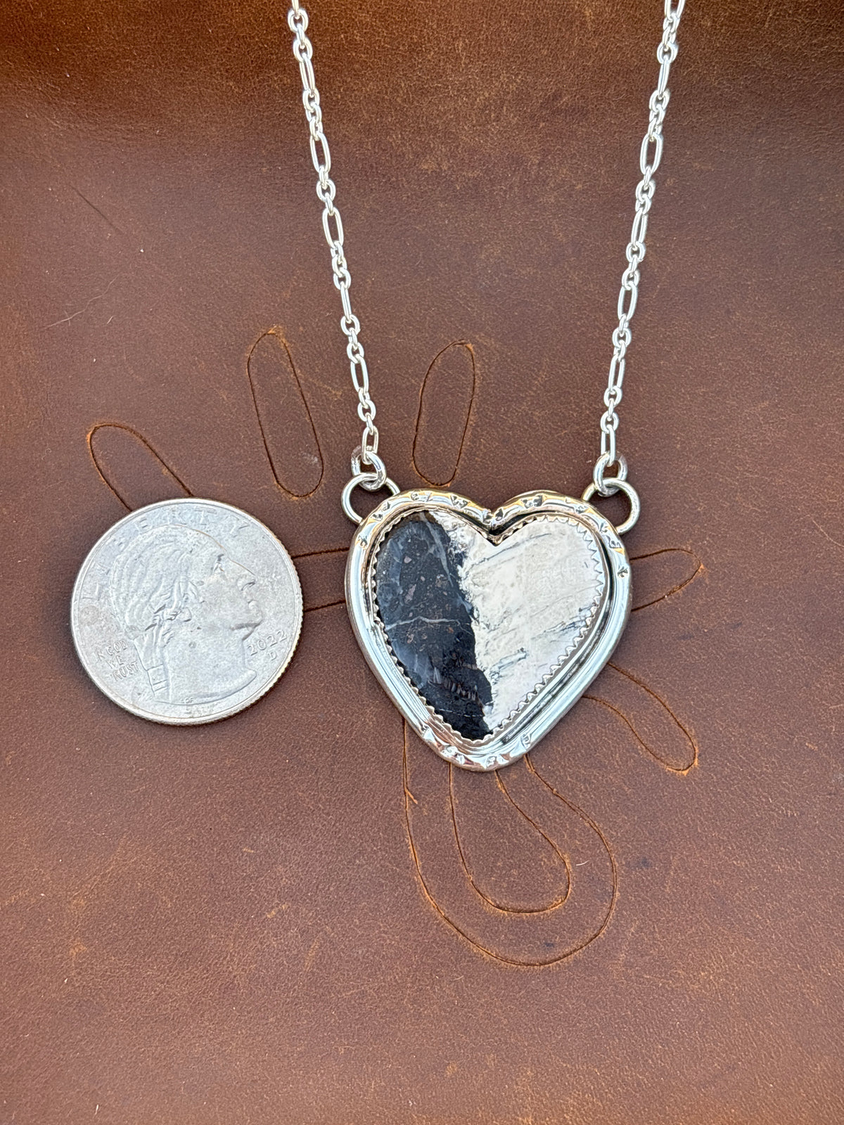 Native American, Hand-Made, White Buffalo & Sterling Silver Heart Necklace