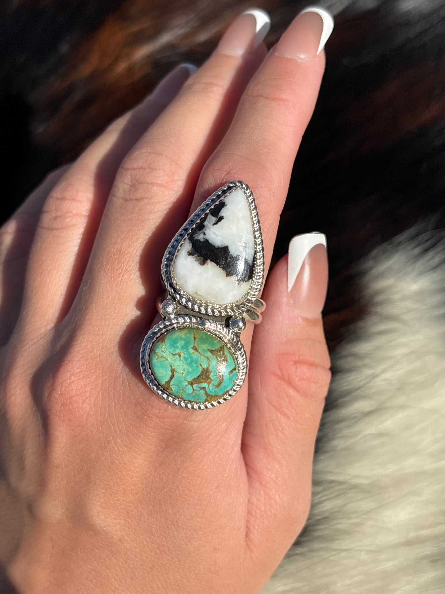 Native American, Hand-Made, Turquoise, Zebra Jasper & Sterling Silver Ring