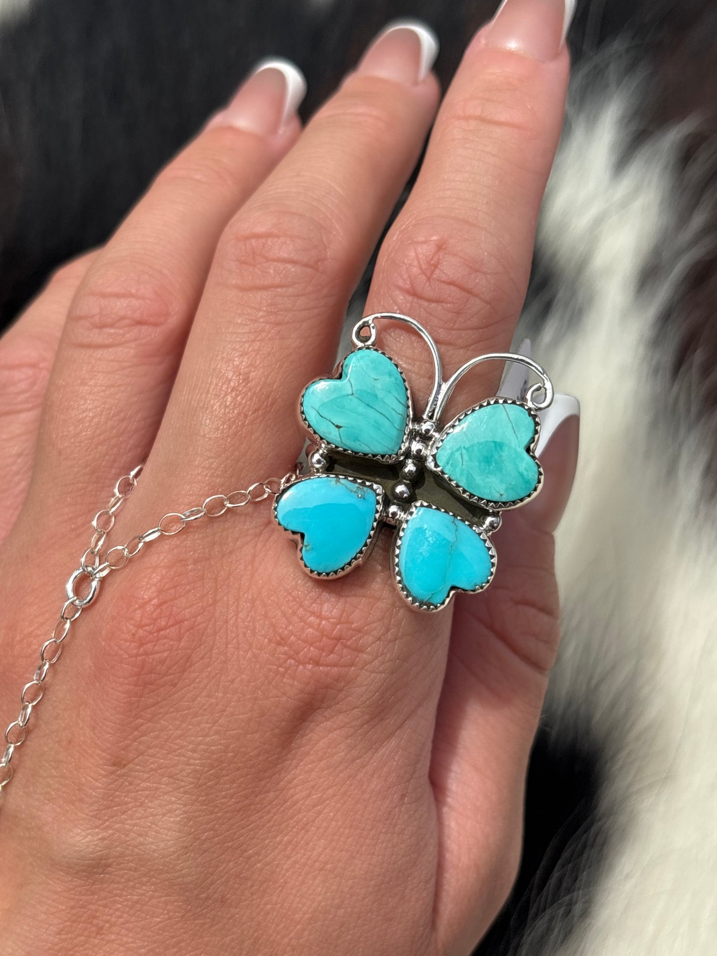 Native American, Hand-Made, Turquoise & Sterling Silver Butterfly Ring