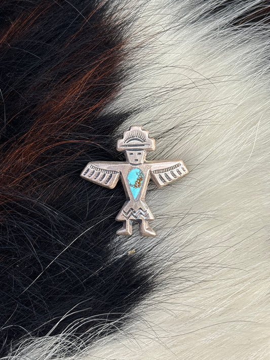 Vintage Native American, Hand-Made, Turquoise & Sterling Silver Brooch