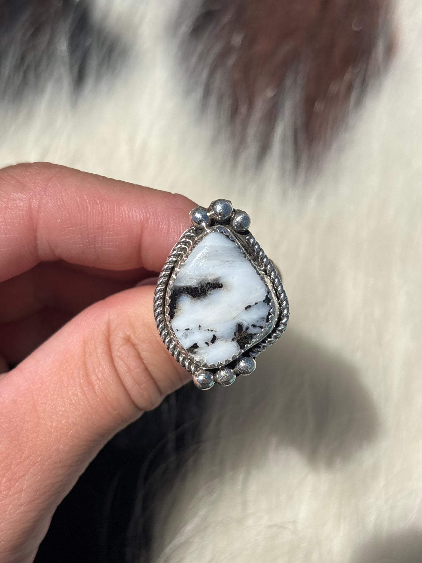 Native American, Hand-Made, White Buffalo & Sterling Silver Ring