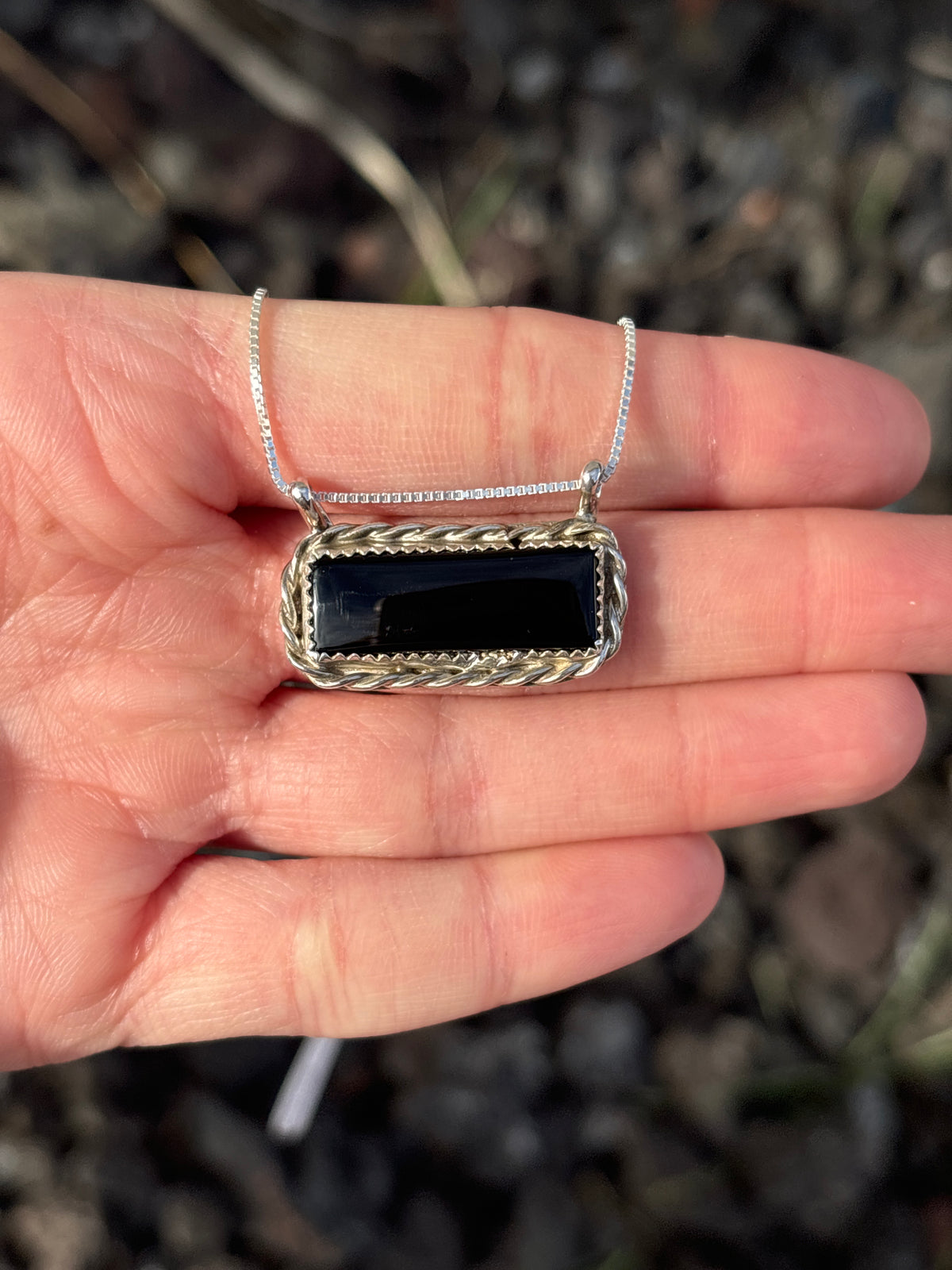 Native American, Hand-Made, Onyx & Sterling Silver Necklace