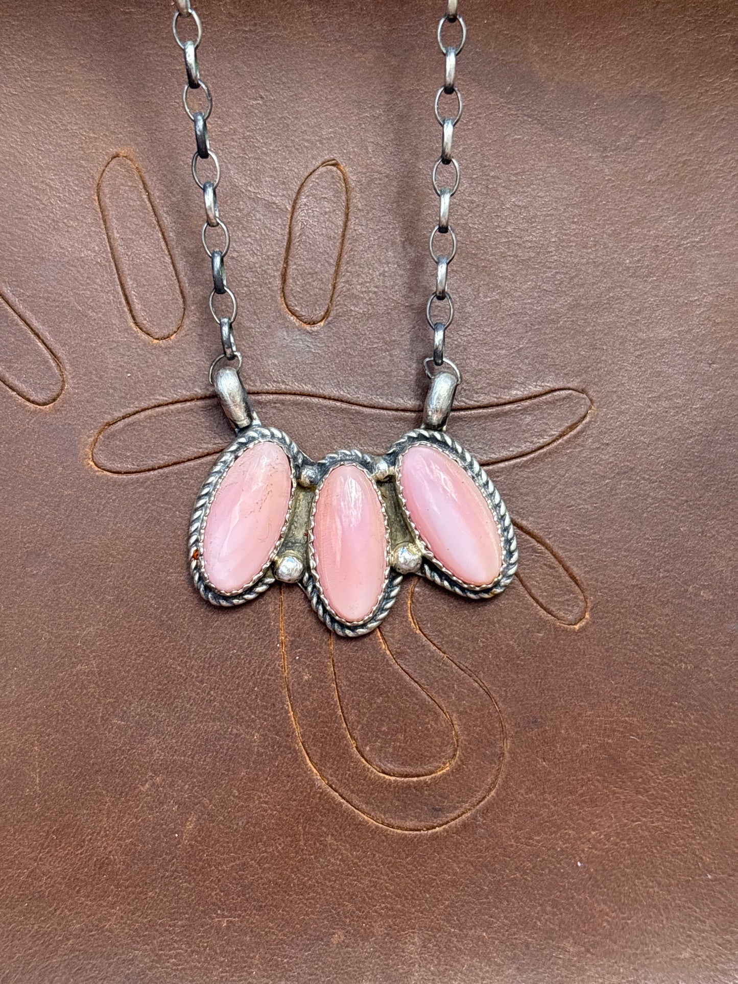 Native American, Hand-Made, Pink Conch & Sterling Silver Necklace