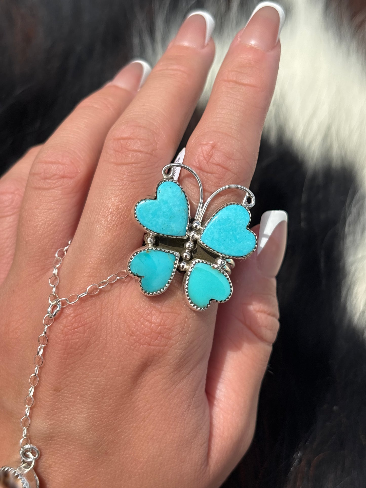 Native American, Hand-Made, Turquoise & Sterling Silver Butterfly Ring