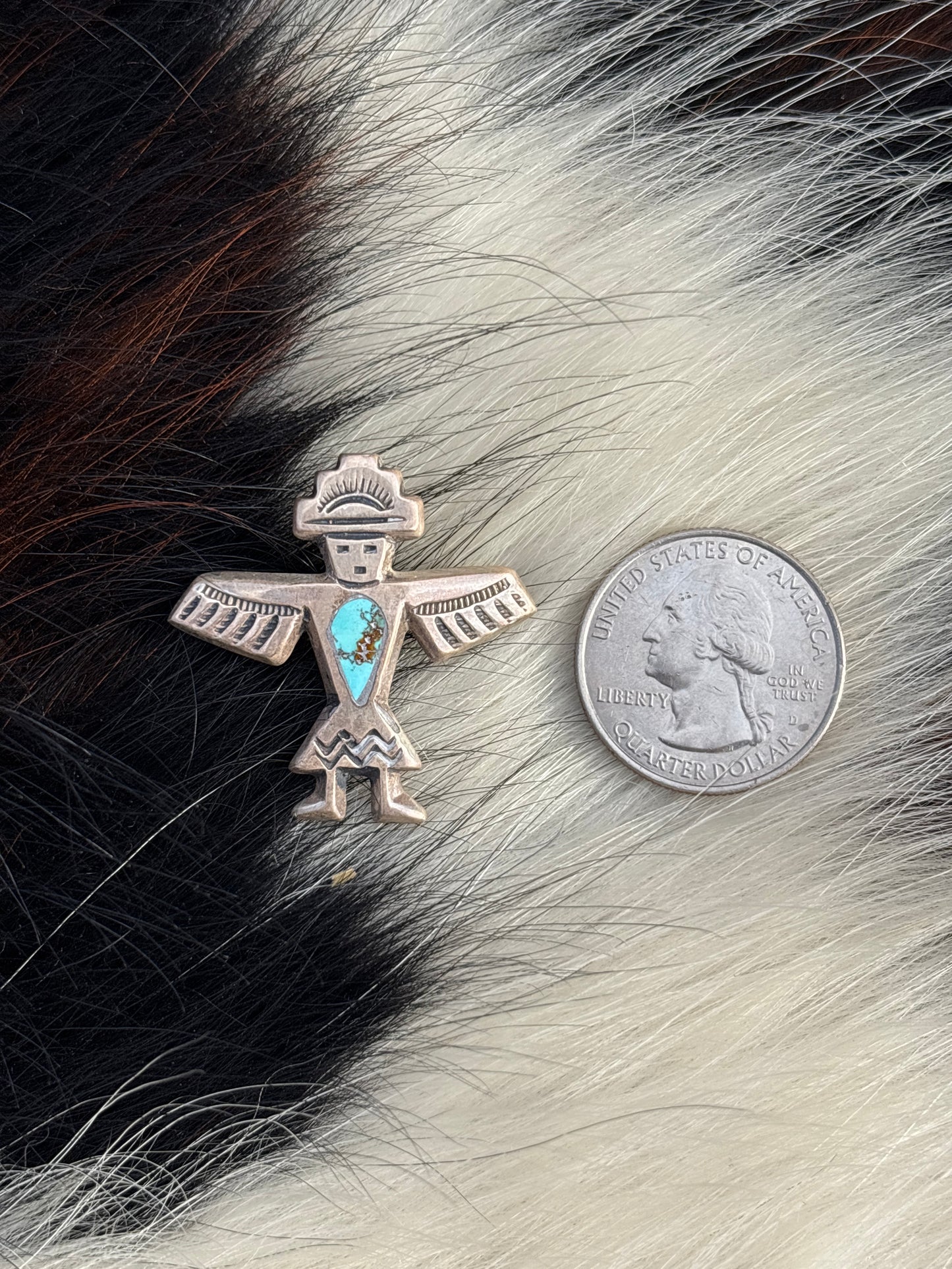 Vintage Native American, Hand-Made, Turquoise & Sterling Silver Brooch