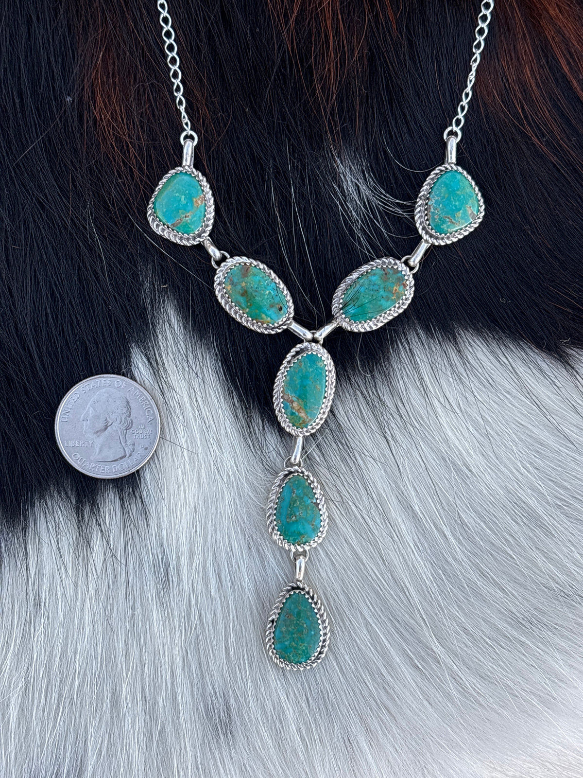 Native American, Hand-Made, Turquoise & Sterling Silver Lariat Necklace
