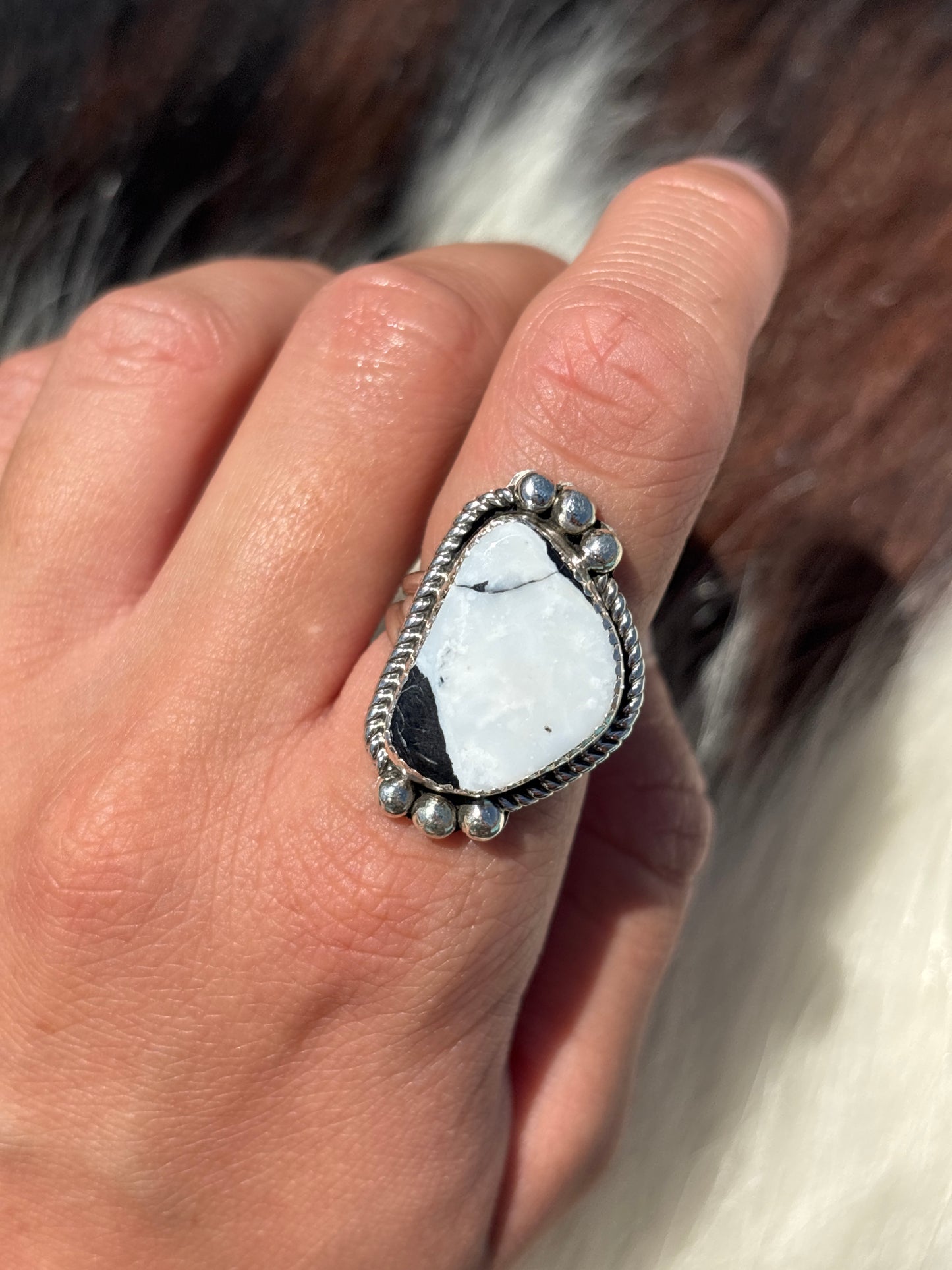 Native American, Hand-Made, White Buffalo & Sterling Silver Ring