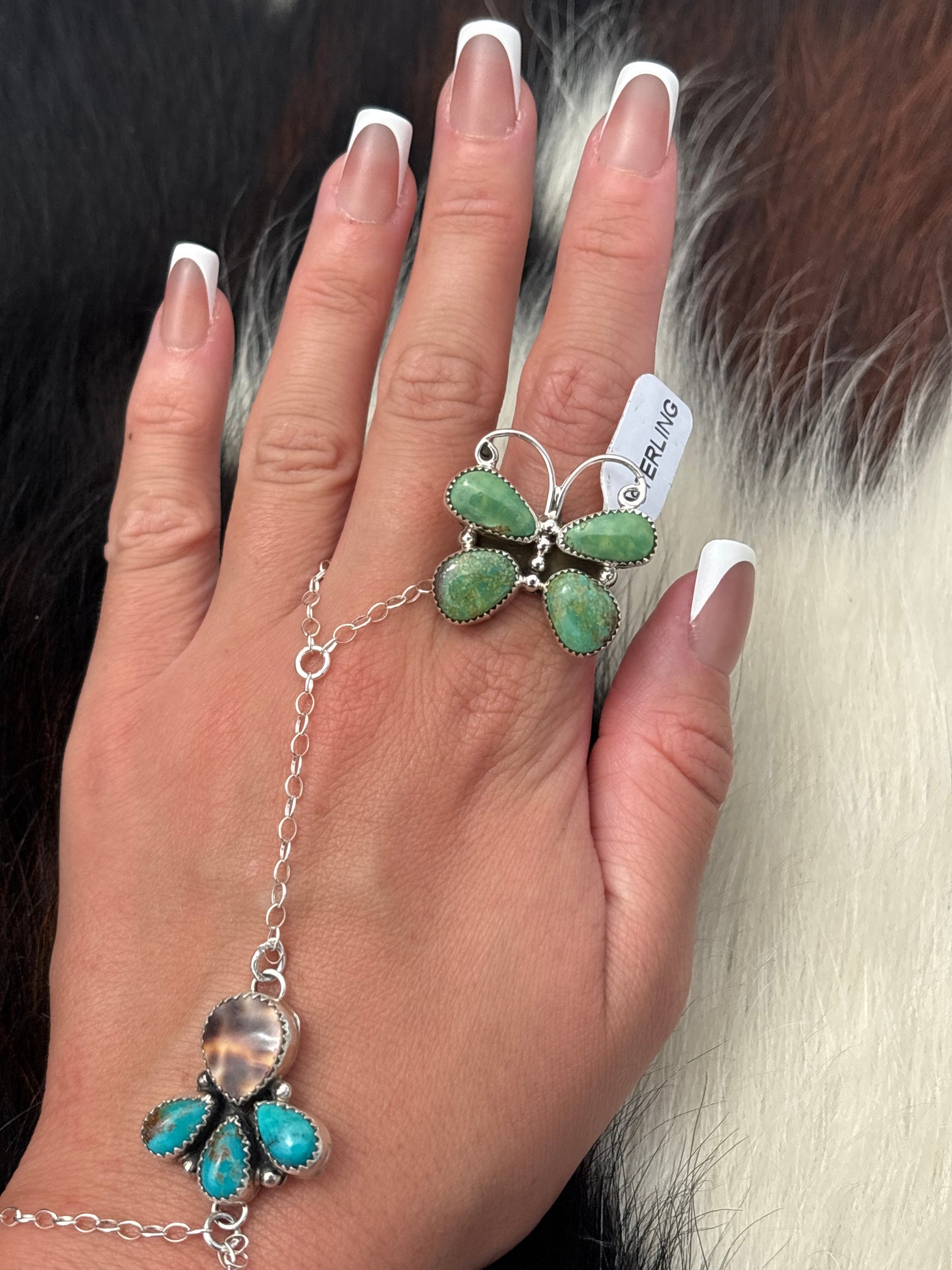 Native American, Hand-Made, Turquoise & Sterling Silver Butterfly Ring