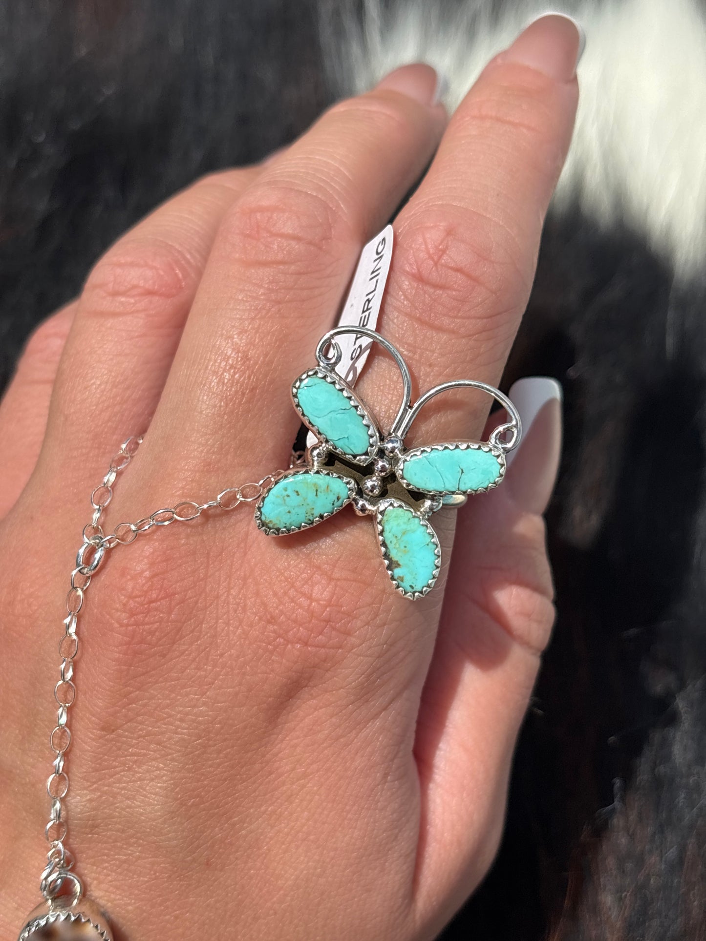 Native American, Hand-Made, Turquoise & Sterling Silver Butterfly Ring