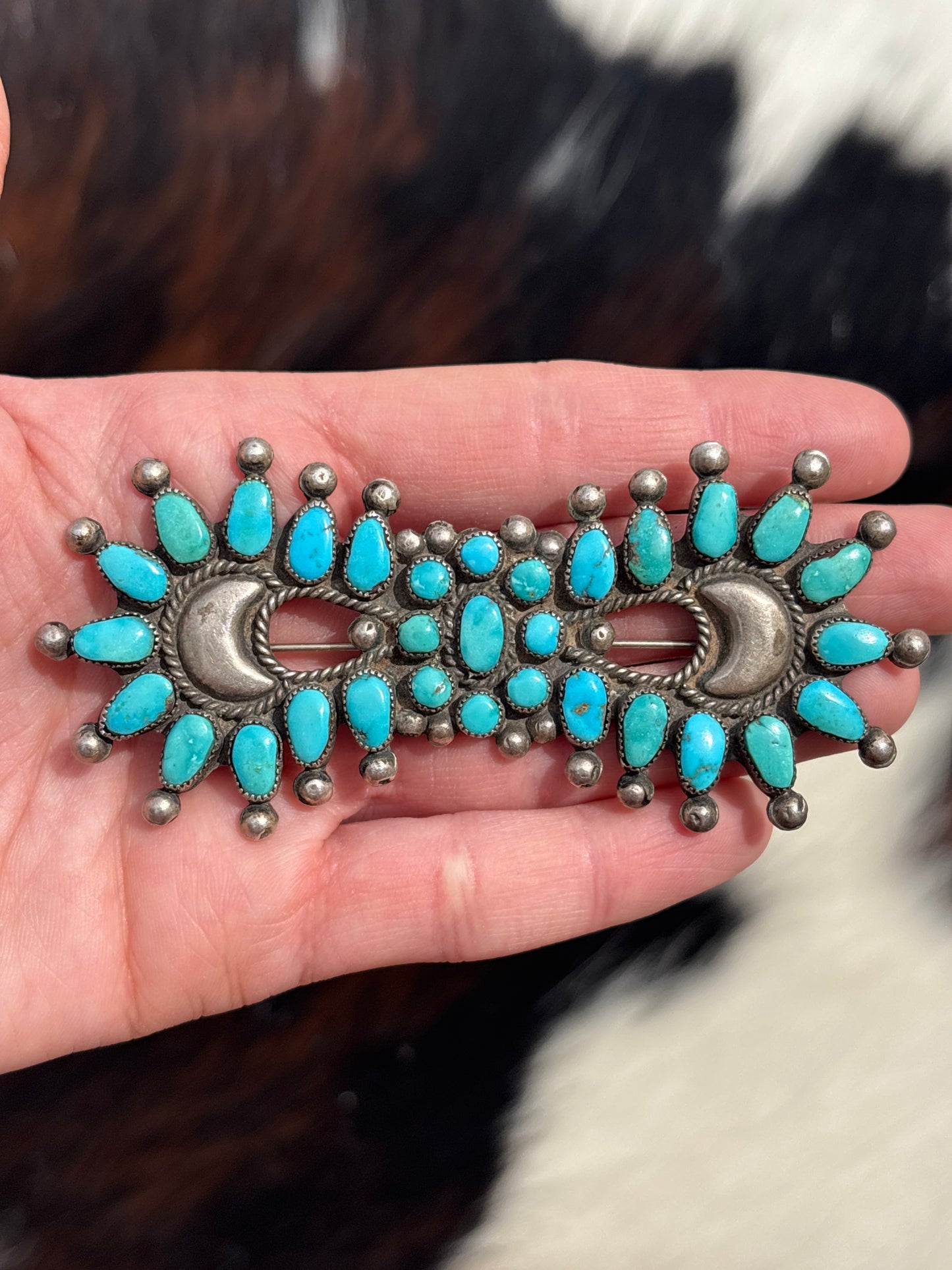 Vintage Native American, Hand-Made, Turquoise & Sterling Silver Brooch