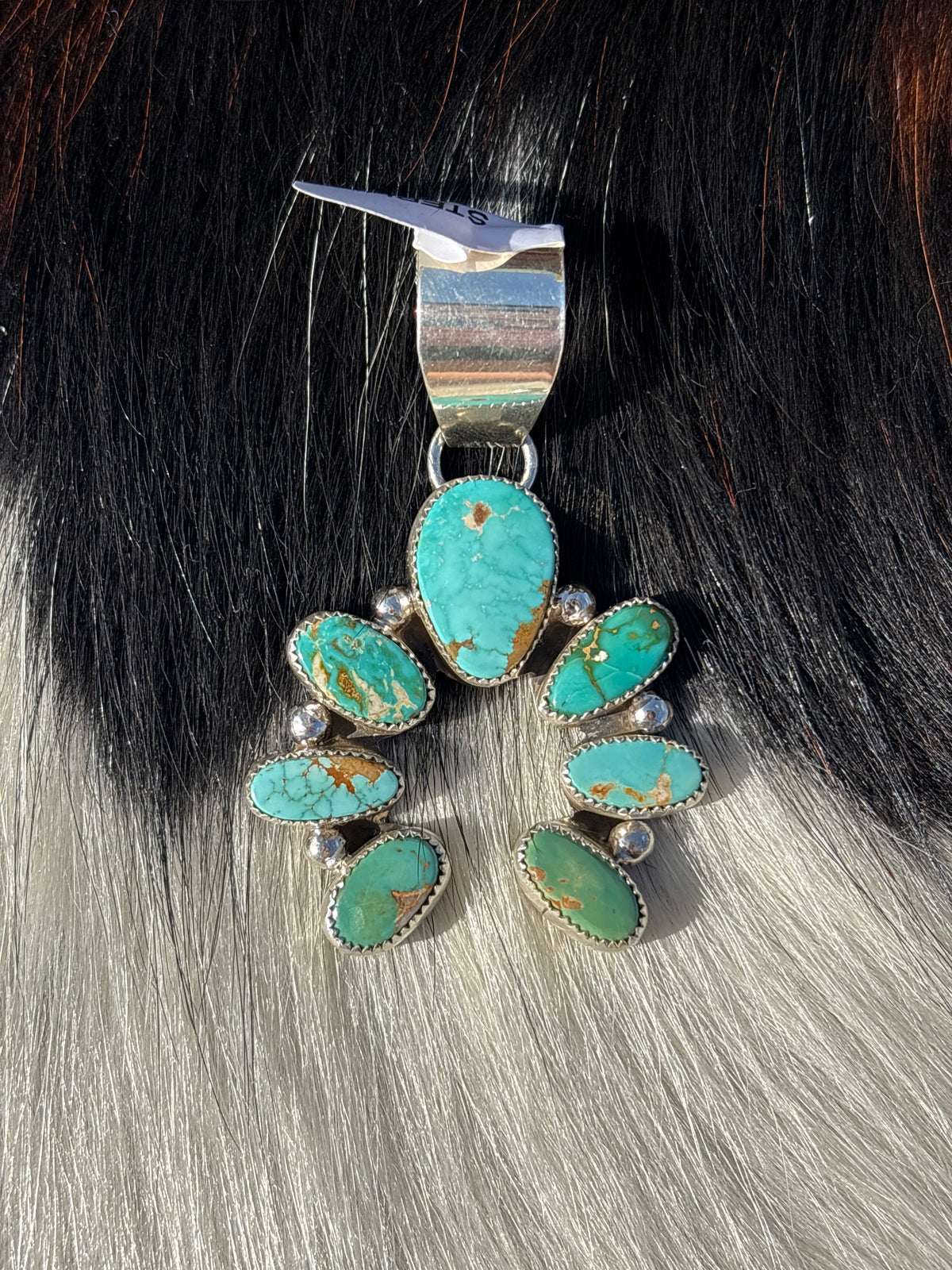 Native American, Hand-Made, Royston Turquoise & Sterling Silver Naja Pendant