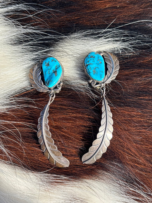 Vintage Native Made, Turquoise & Sterling Silver Clip on Earrings