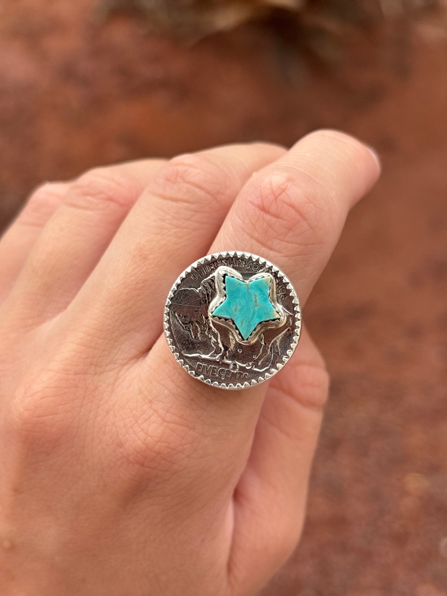 Native American, Hand-Made, Turquoise, Buffalo Nickel & Sterling Silver Ring