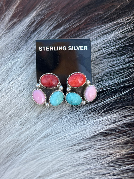 Native Made, Multi-stone & Sterling Silver Earrings