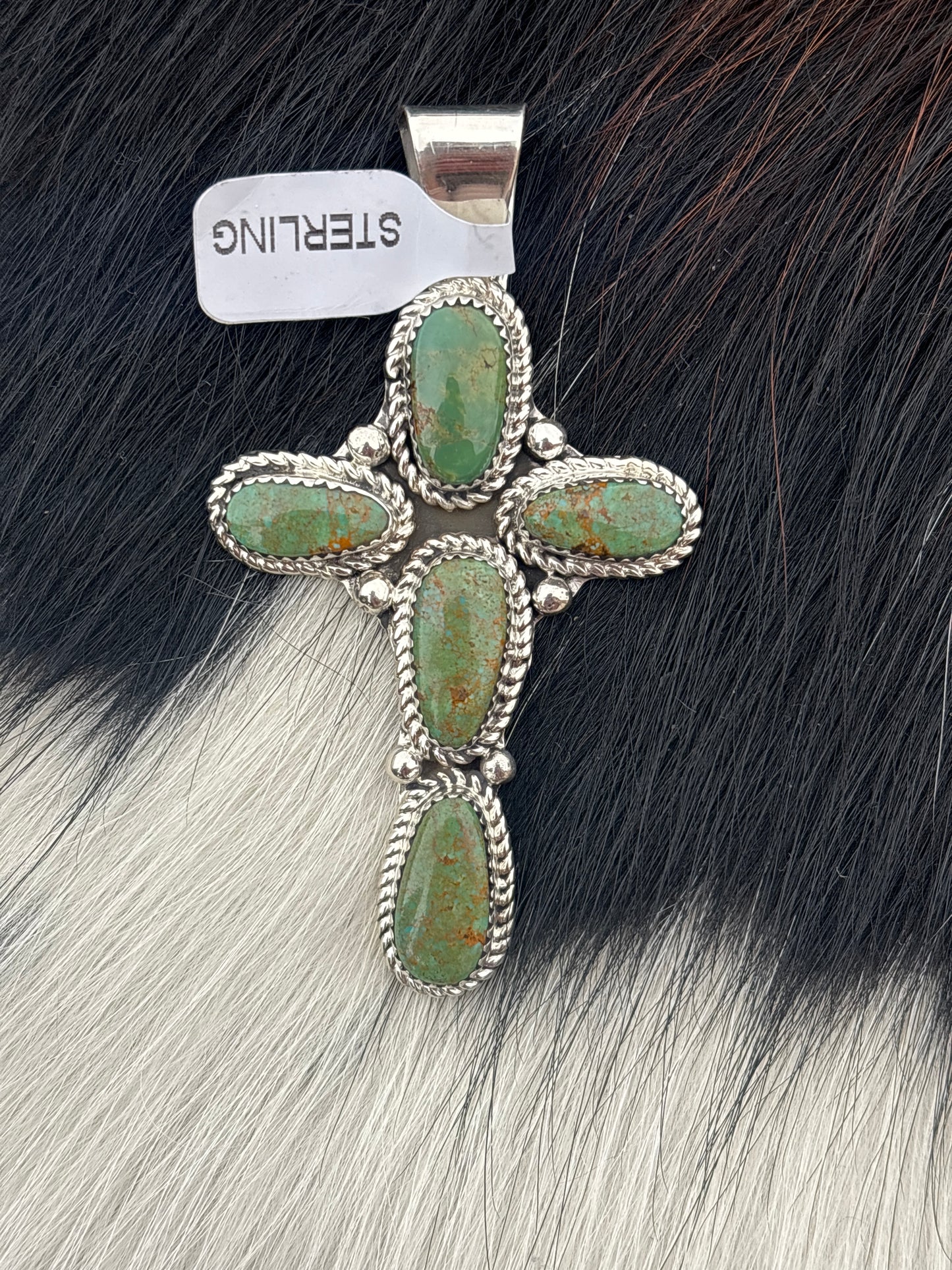Native American, Hand-Made, Turquoise & Sterling Silver Cross Pendant