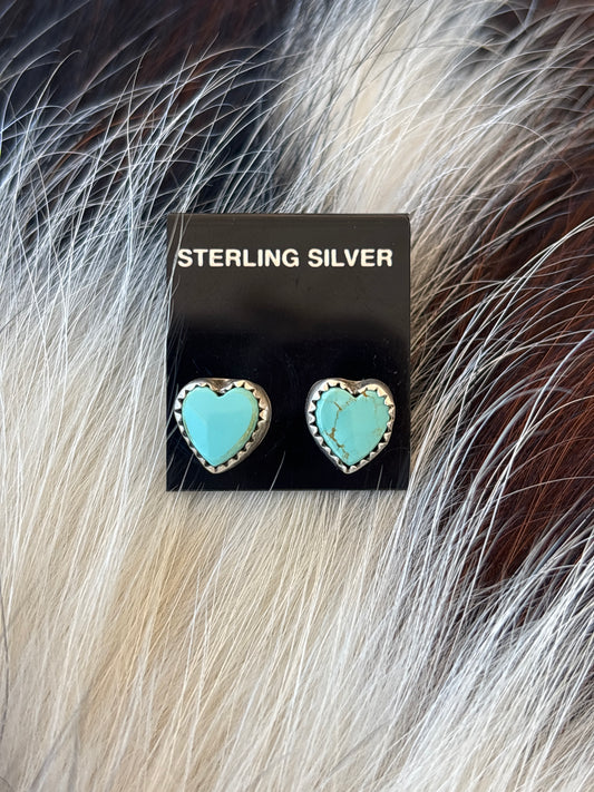 Native Made, Turquoise & Sterling Silver Heart Earrings