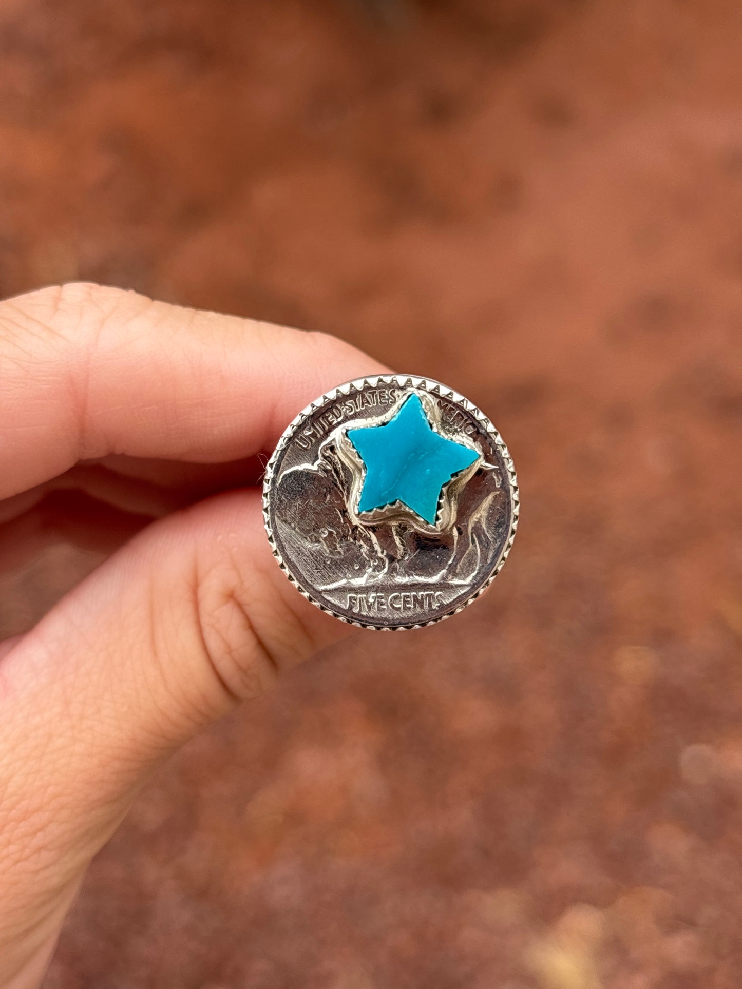 Native American, Hand-Made, Turquoise, Buffalo Nickel & Sterling Silver Ring