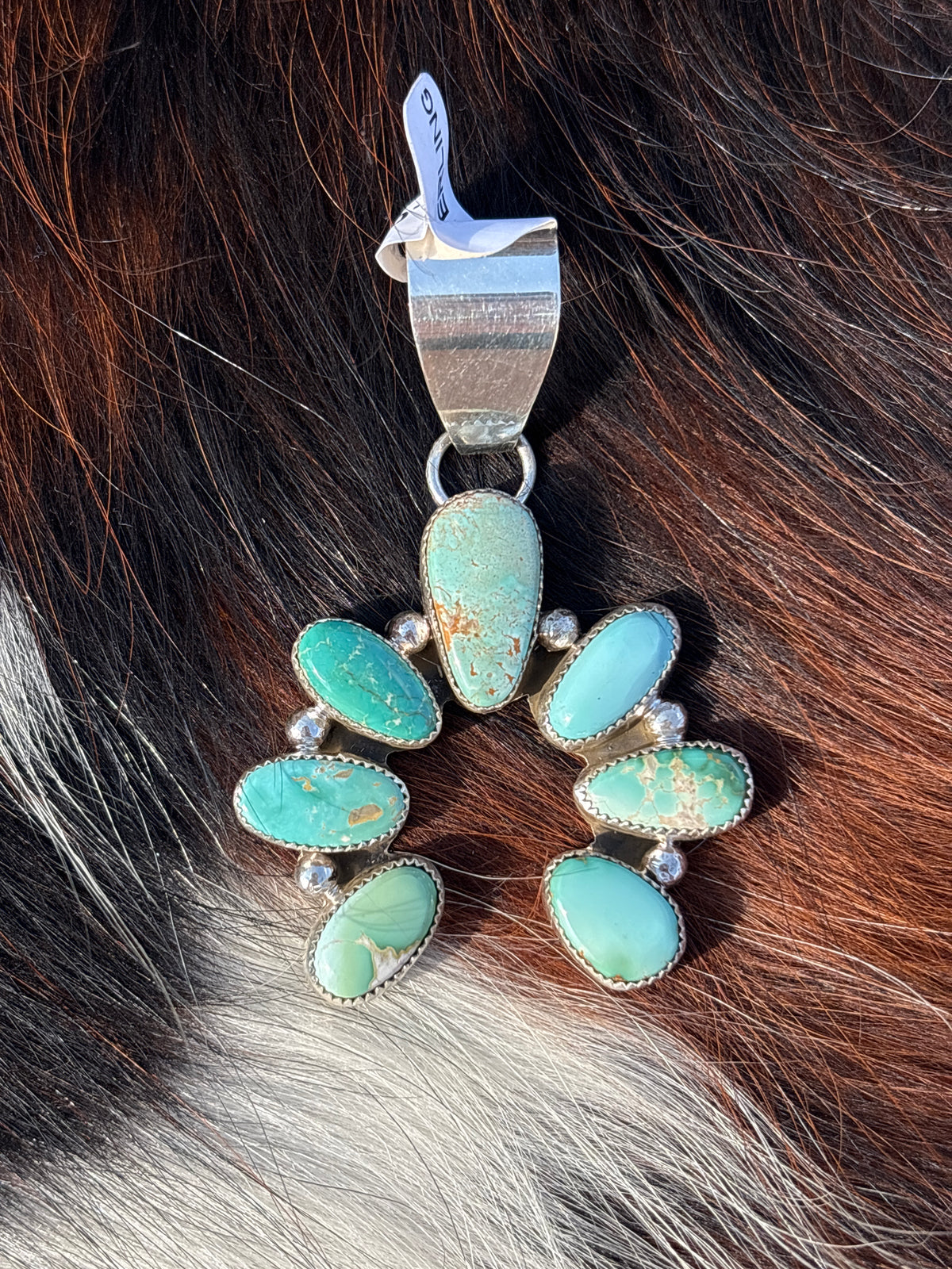 Native American, Hand-Made, Royston Turquoise & Sterling Silver Naja Pendant