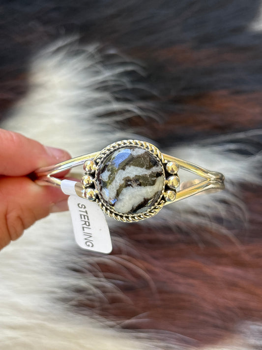 Native American, Handmade, Zebra Jasper & Sterling Silver Cuff