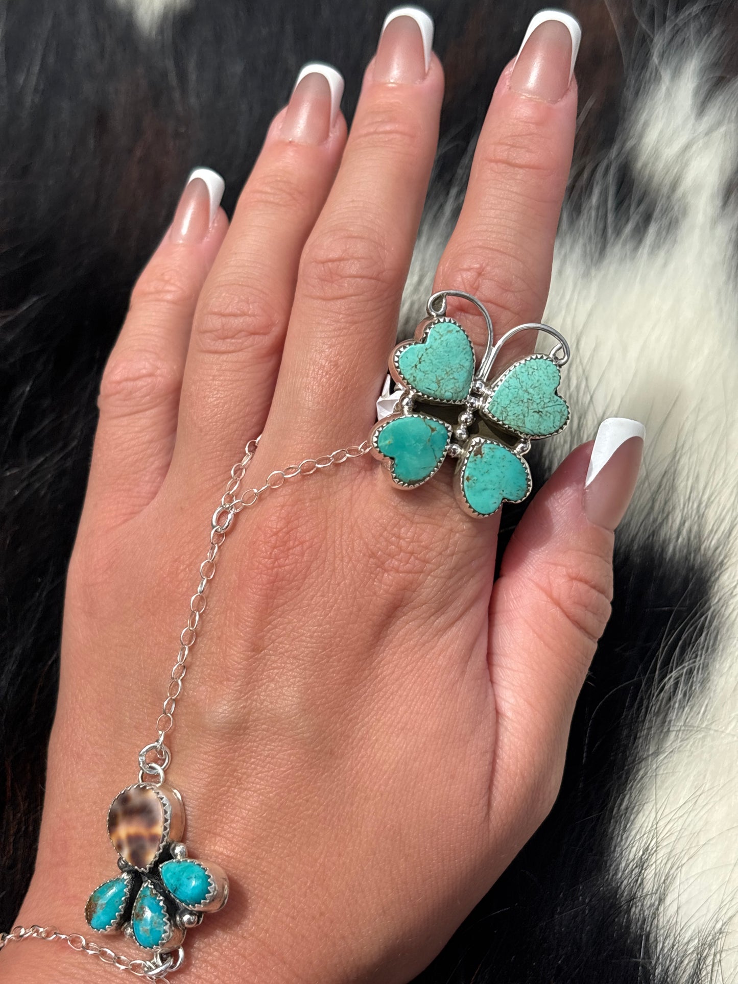 Native American, Hand-Made, Turquoise & Sterling Silver Butterfly Ring