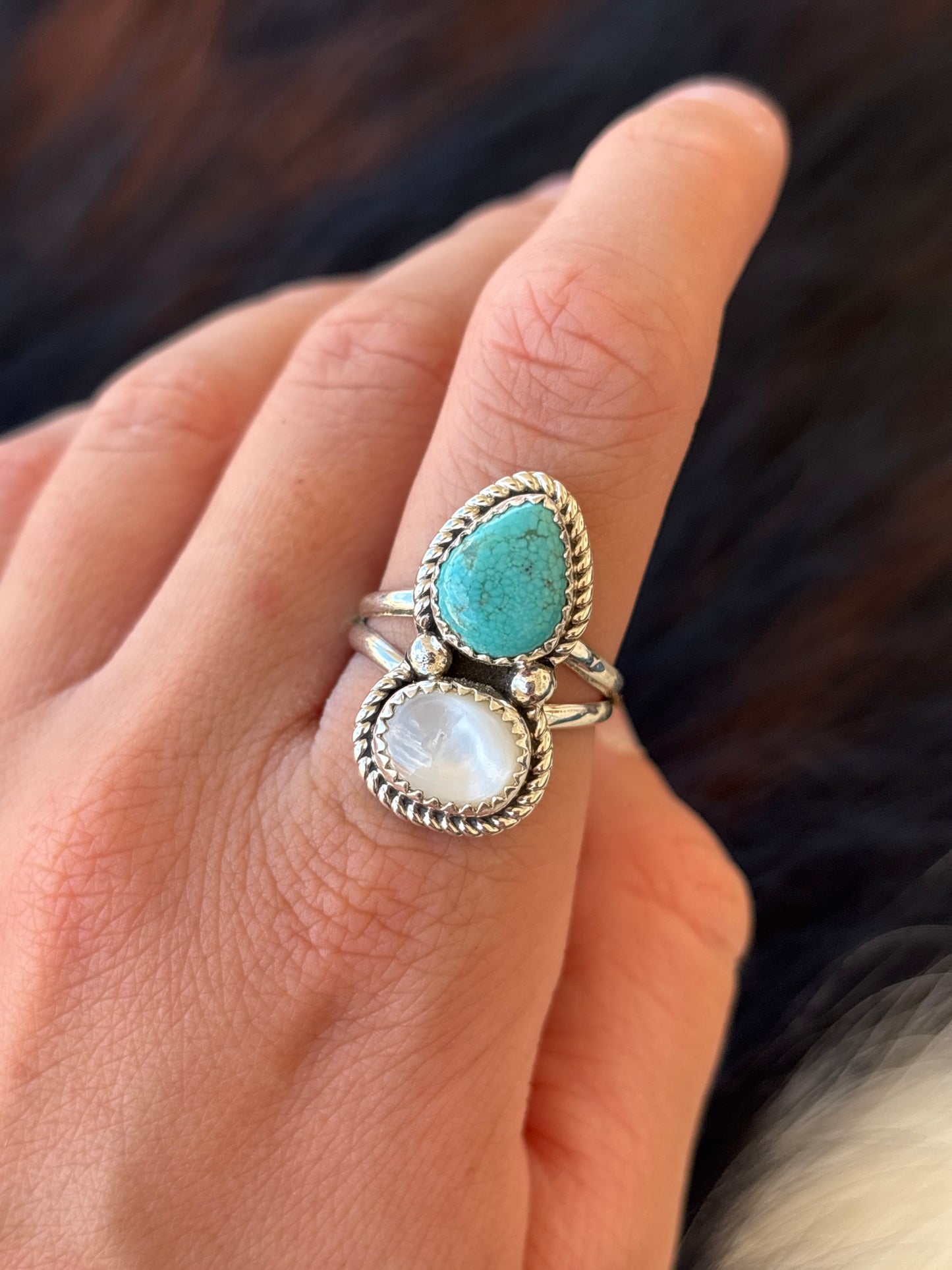 Native American, Hand-Made, Turquoise, M.O.P & Sterling Silver Ring