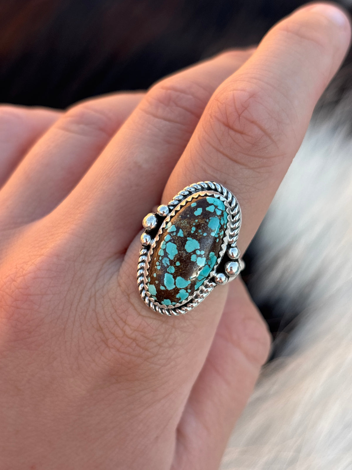 Native American, Hand-Made, #8 Turquoise & Sterling Silver Ring