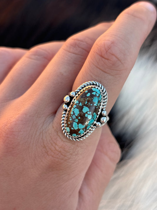 Native American, Hand-Made, #8 Turquoise & Sterling Silver Ring